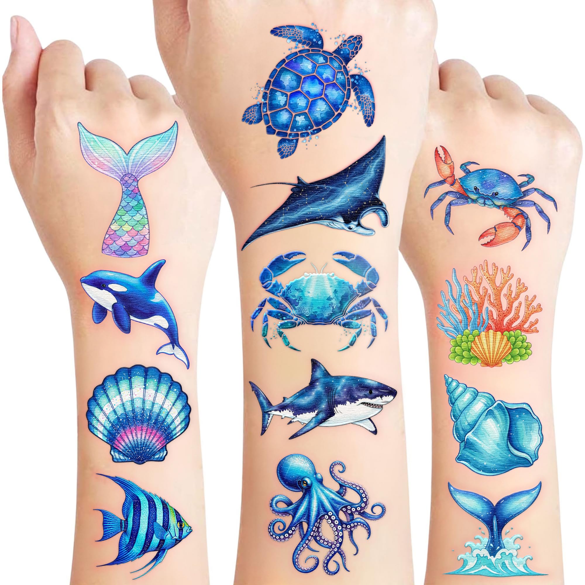 96 piece ocean temporary tattoos for kids packaging