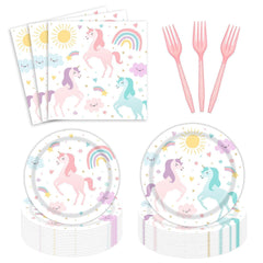 96-piece pastel unicorn plates napkins set for girls party