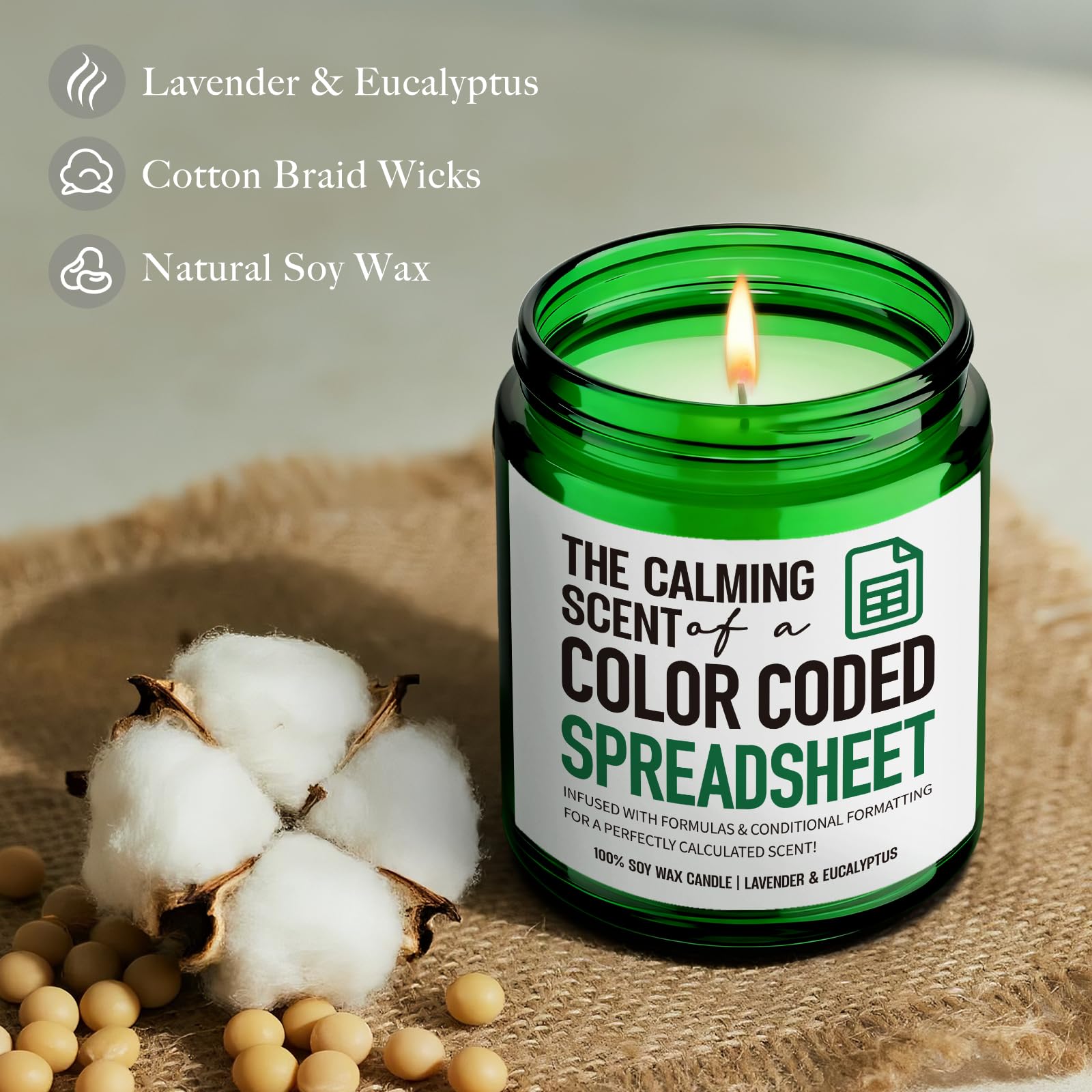 Soy wax candle with a lead-free wick for clean burn