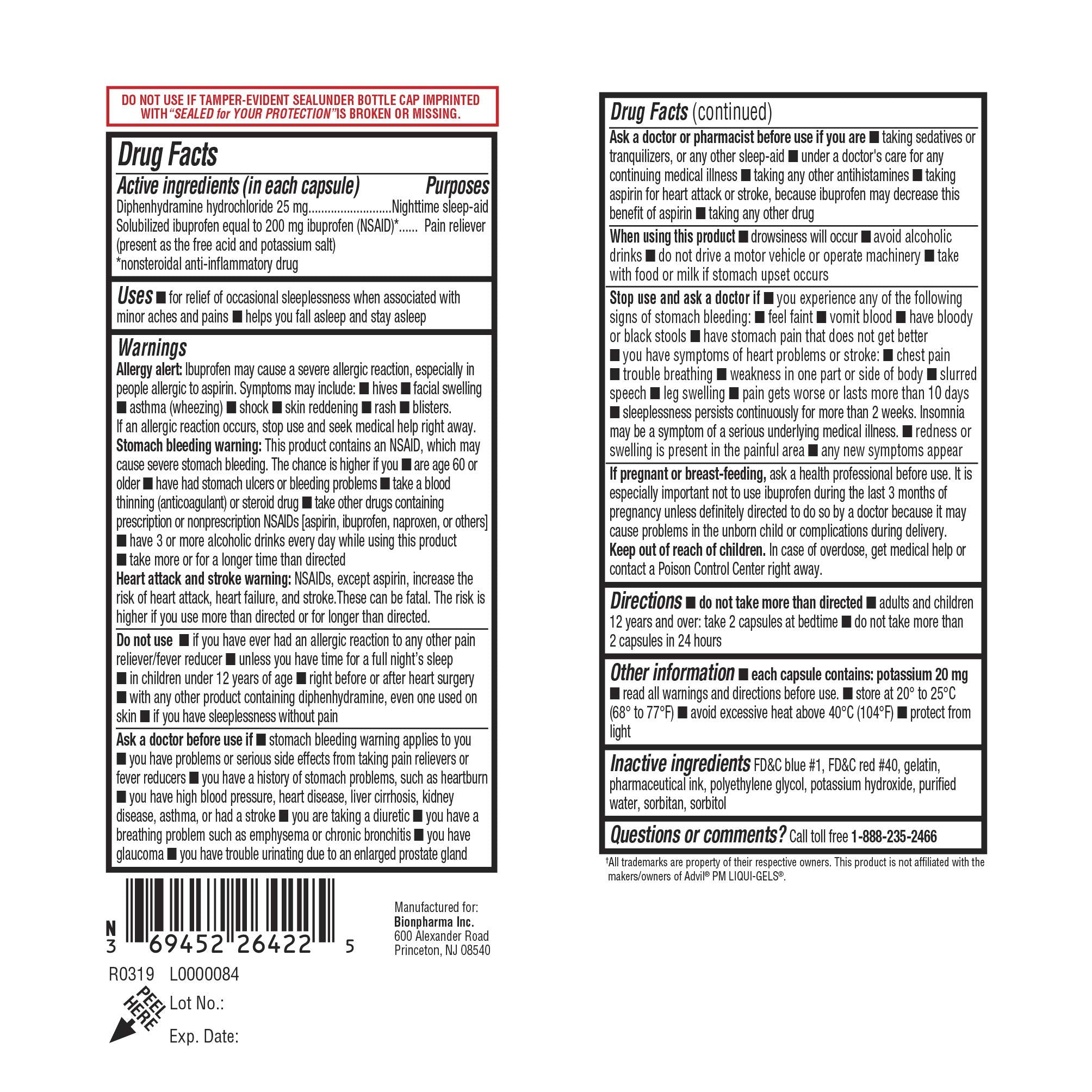 A+Health Ibuprofen PM Softgels packaging label