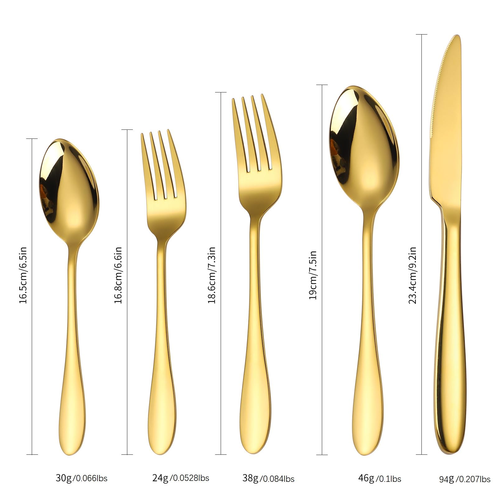 Dishwasher safe gold flatware suitable for entertaining
