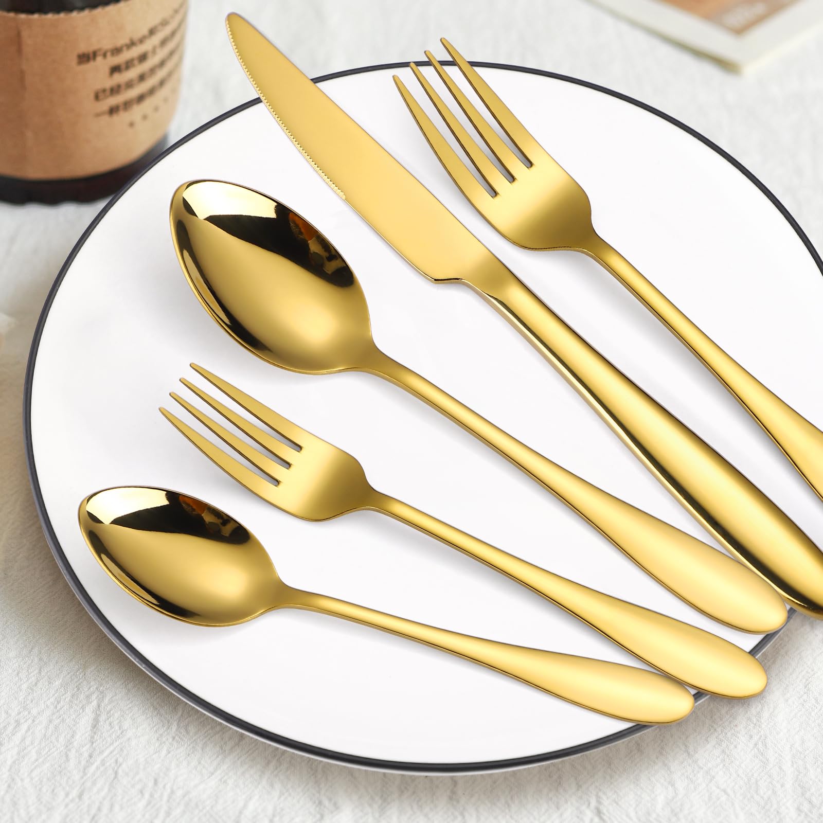 8 place setting gold flatware collection for parties