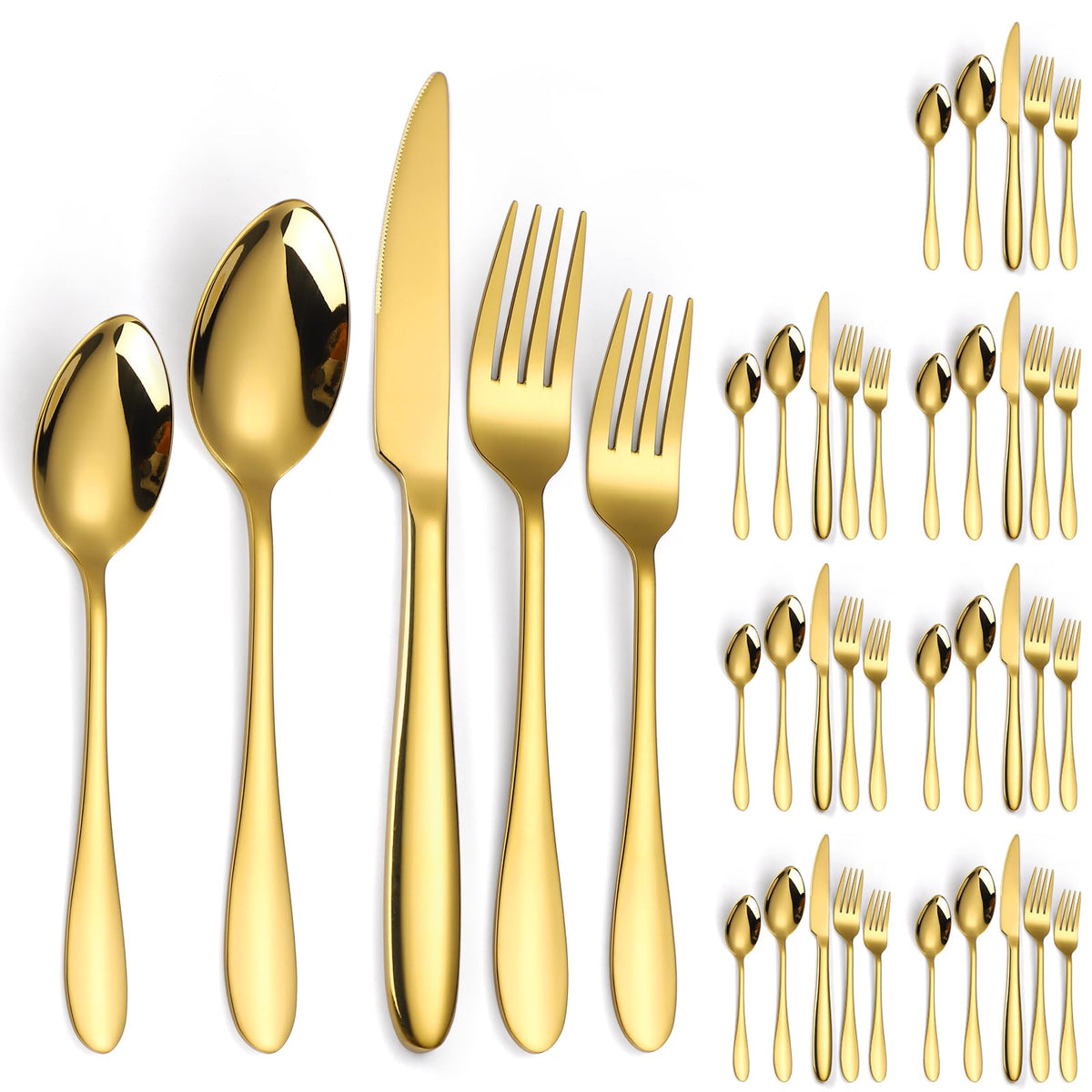 A · HOUSEWARE gold stainless steel flatware set for 8 people