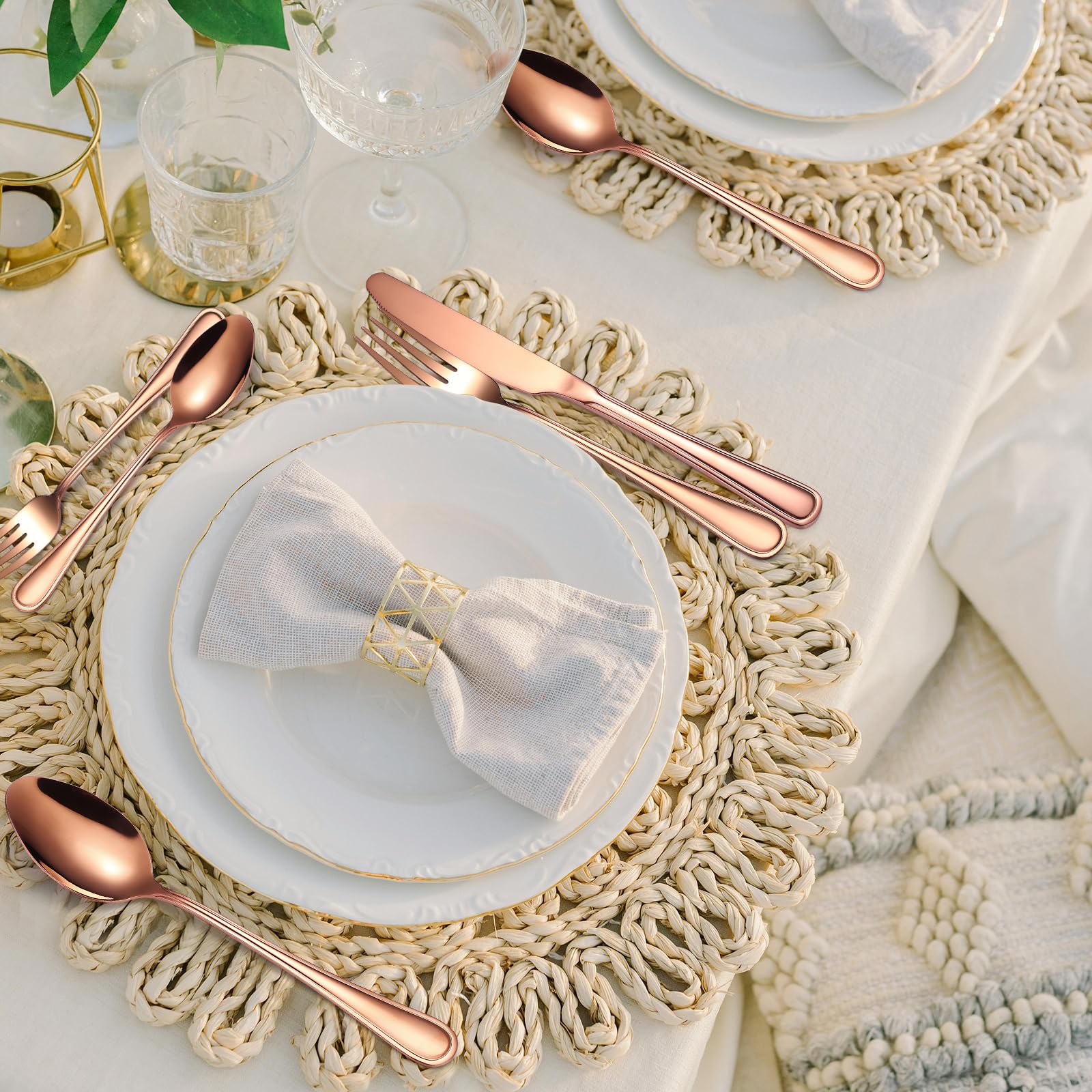 a-houseware rose-gold flatware dinner knives close-up image