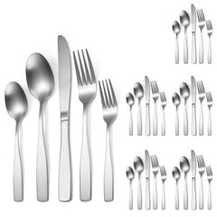 A Houseware silver matte silverware square handle 30 piece set close up