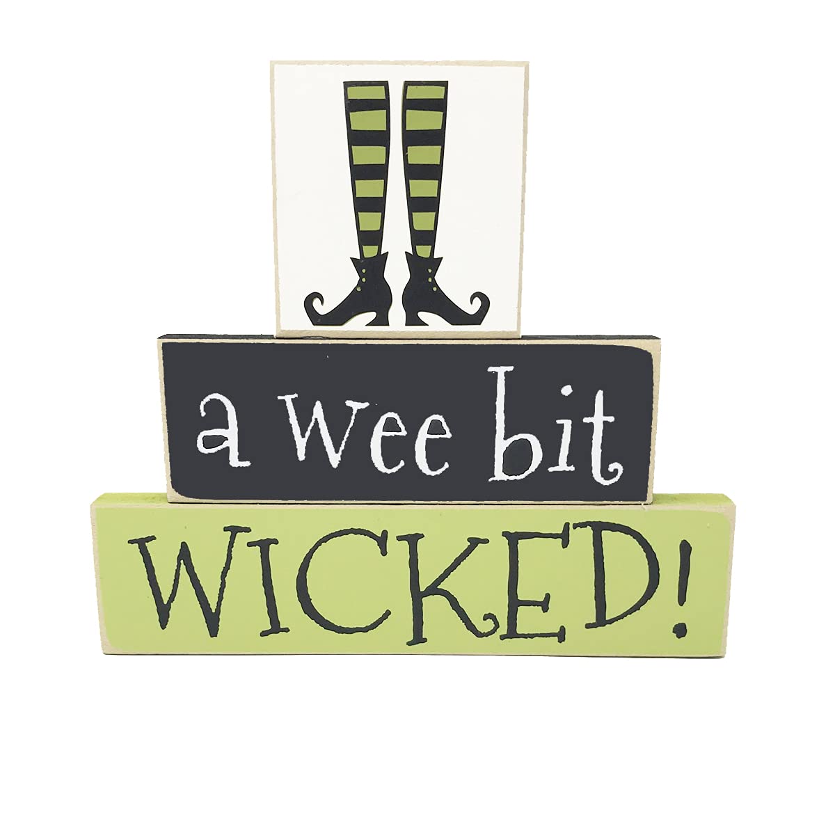 A Wee Bit Wicked Halloween Wooden Sign 7in x 8in green and black