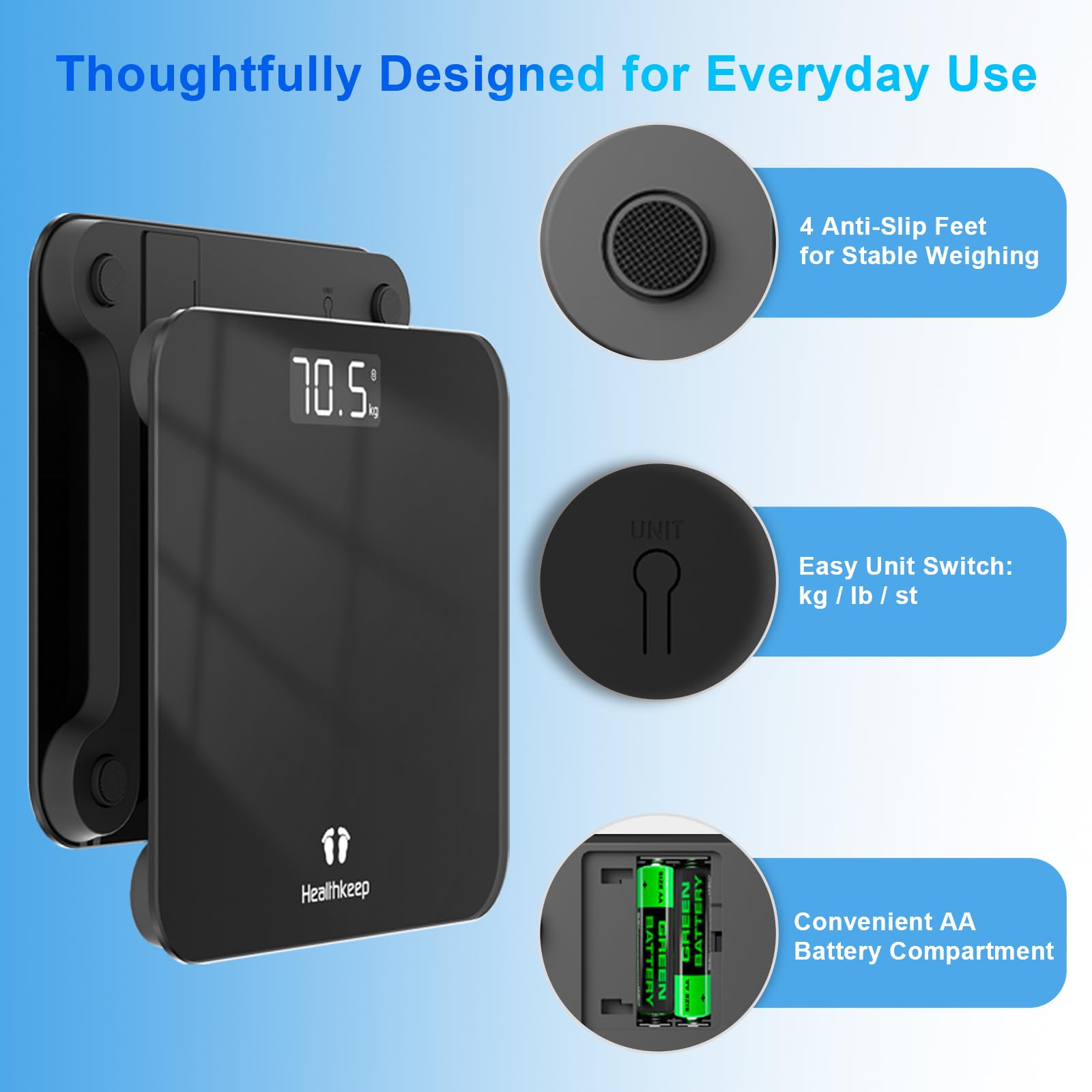 Anti-slip base on digital bathroom scale