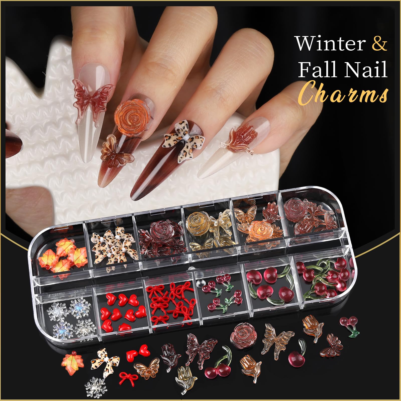 AB rhinestones and silver elements for nails