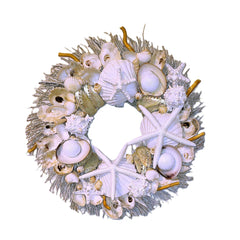 Three pearl abalone shells on sea shell wreath