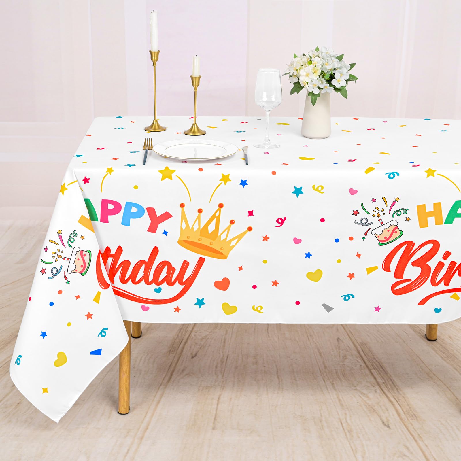 ABKLESACH birthday tablecloth white 60x84 inch premium polyester