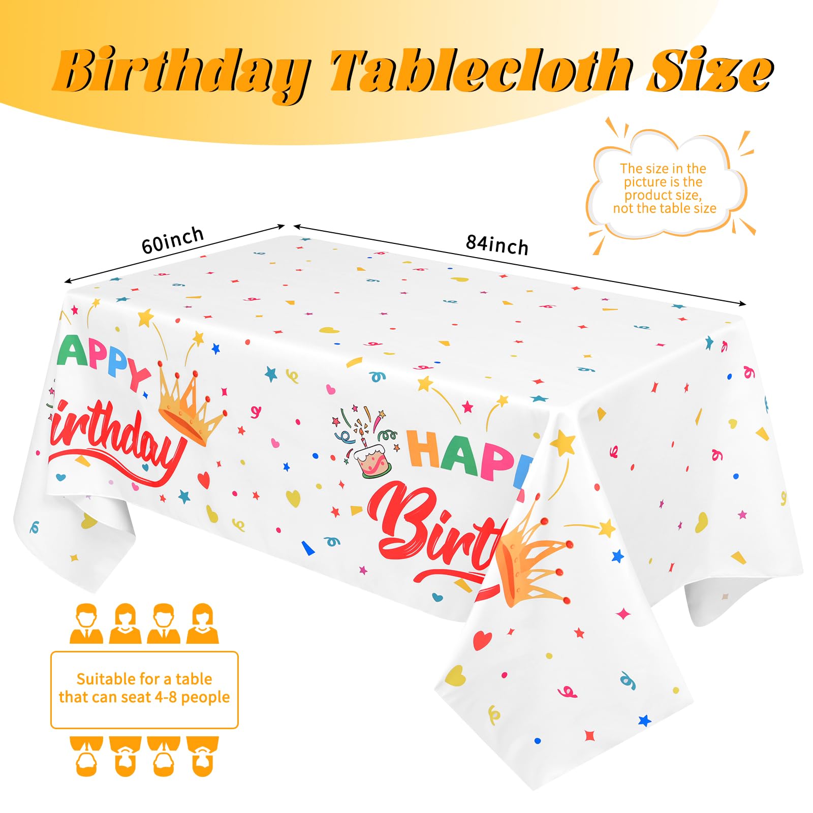White ABKLESACH birthday tablecloth 60x84 inch laid on table