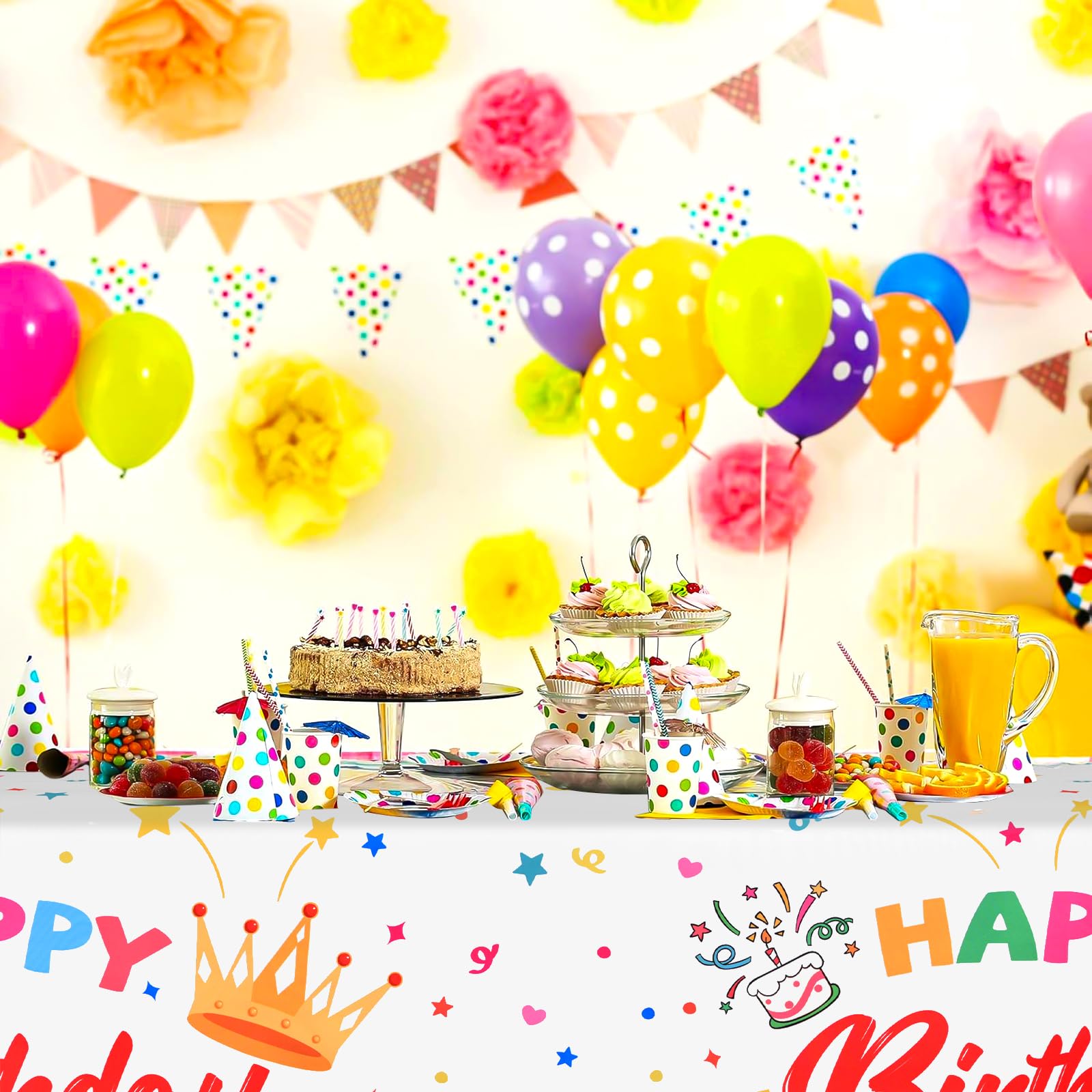 Pack of 1 ABKLESACH birthday tablecloth white 60x84