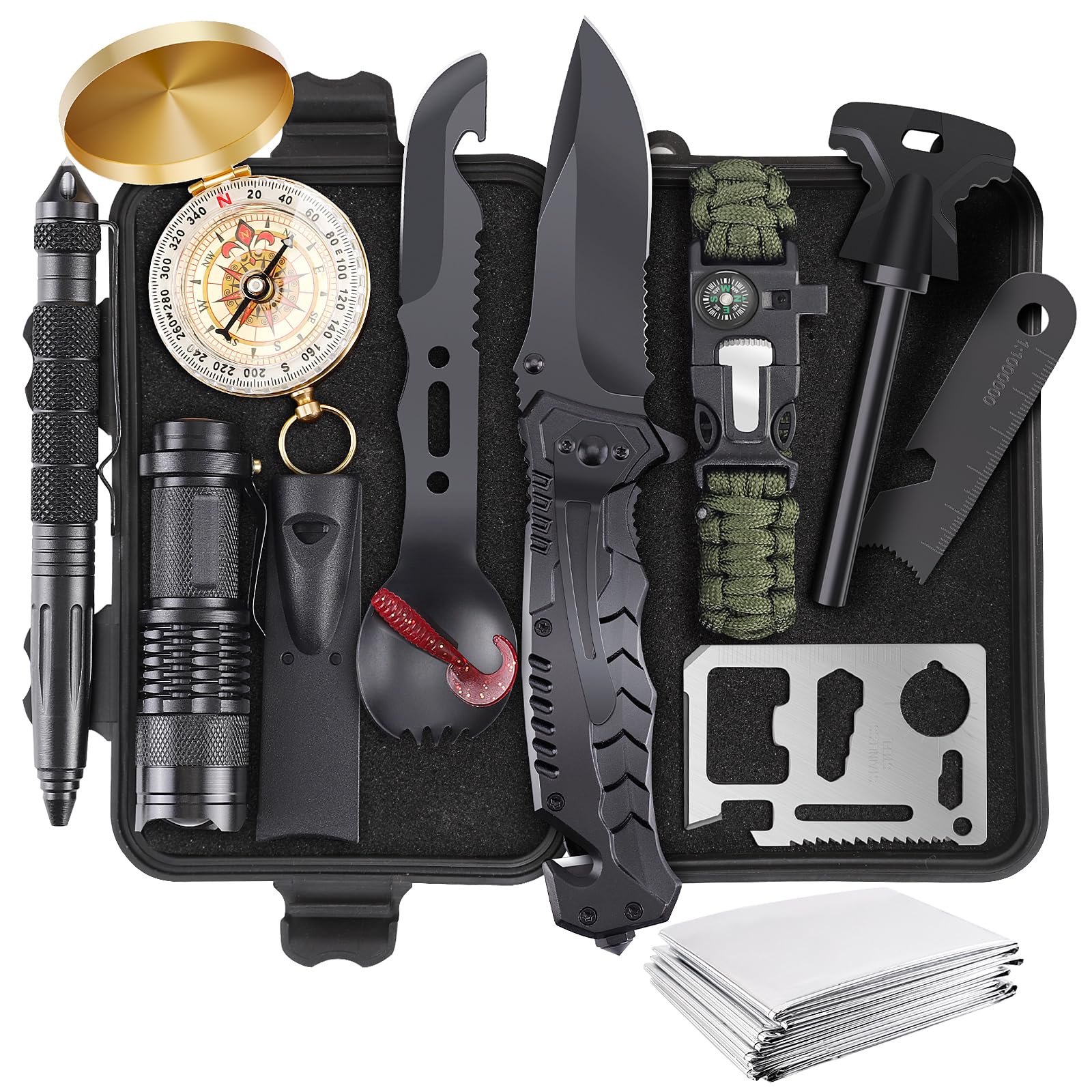 ABPIR 13 in 1 survival kit with black waterproof box