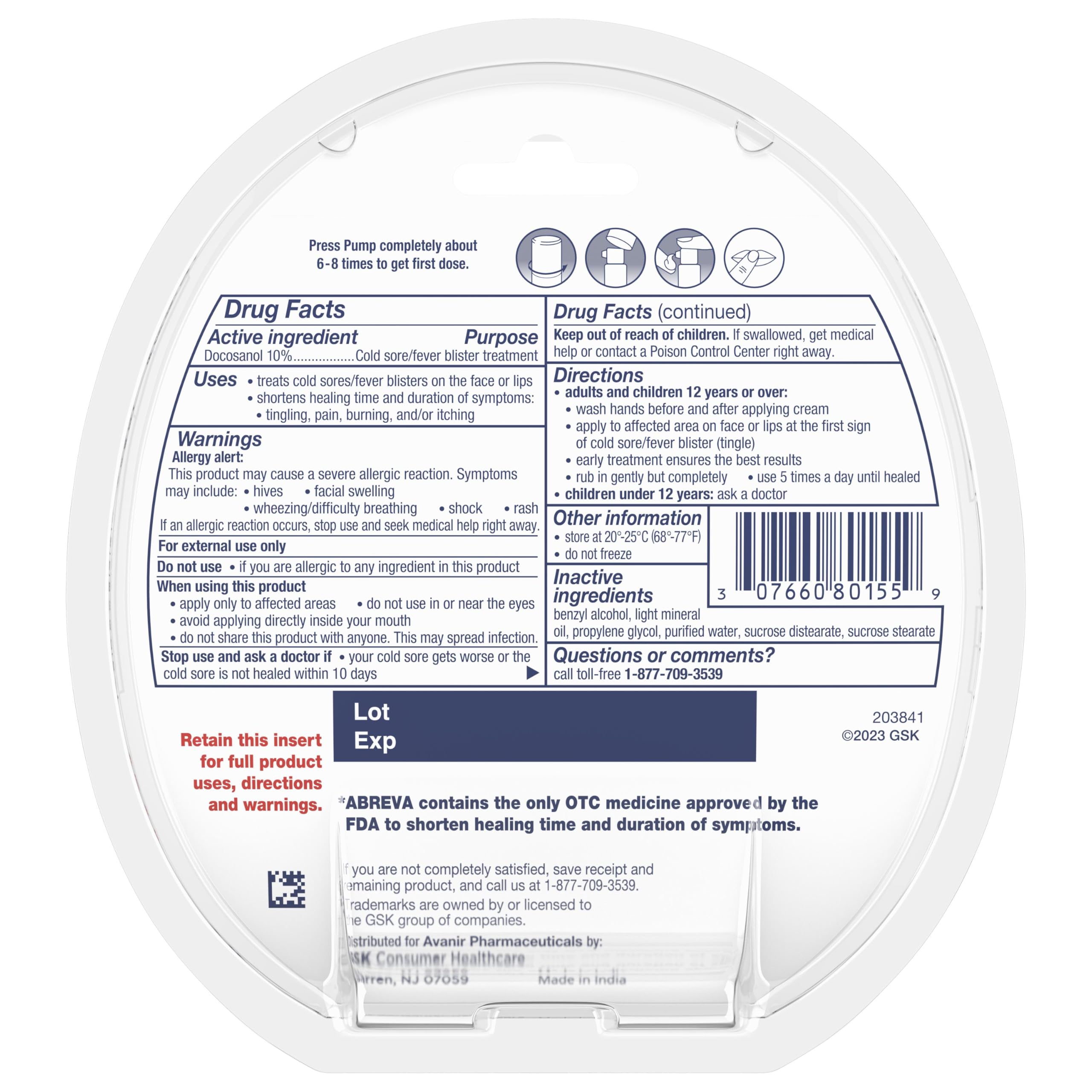 Abreva nonprescription cold sore medicine packaging