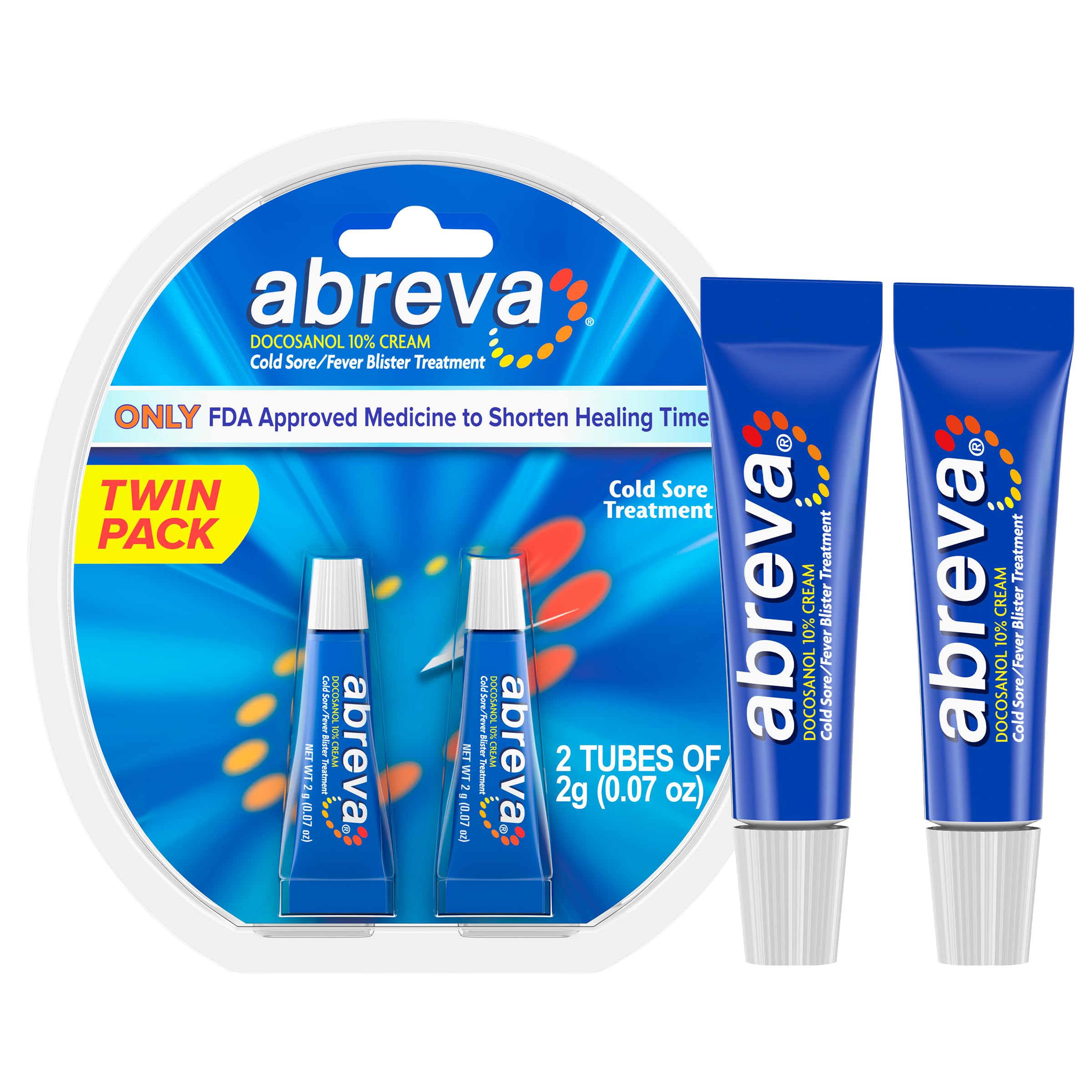 Abreva 10 Percent Docosanol Cold Sore Treatment 0.07 oz tube two-pack