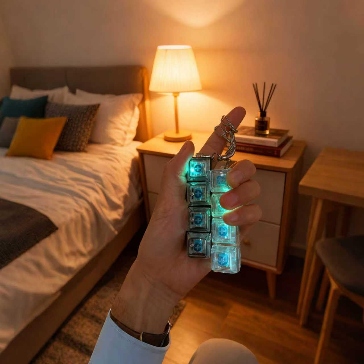 ABS and transparent PC keyboard fidget keychain designed for travel use