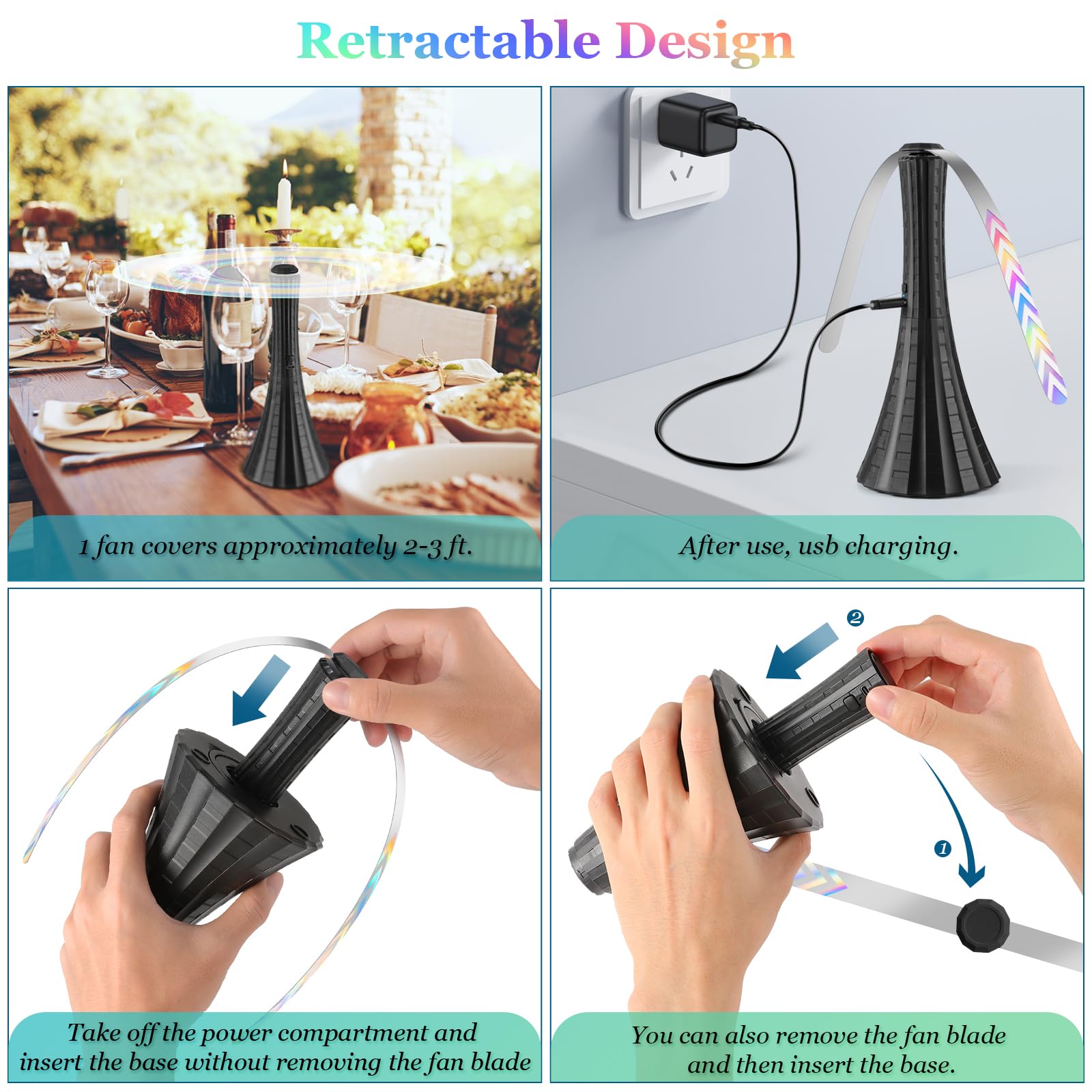 Chemical-free outdoor fly fan with safety blades