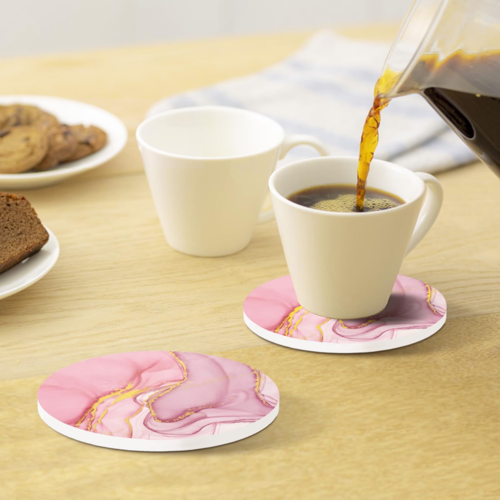 Set of 6 pink ceramic coasters for drinks