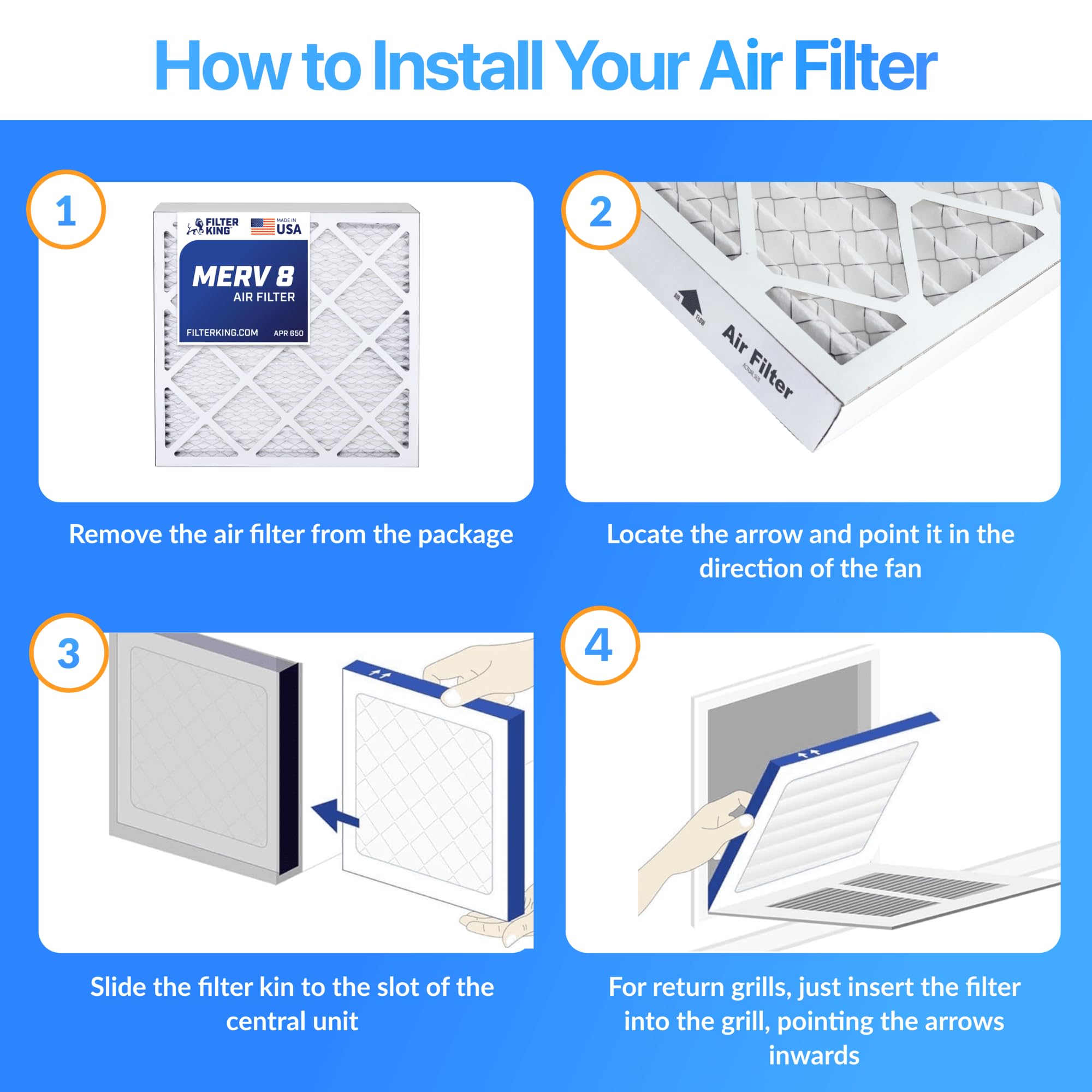 MERV 8 pleated air filter 24x24x1 by Filter King