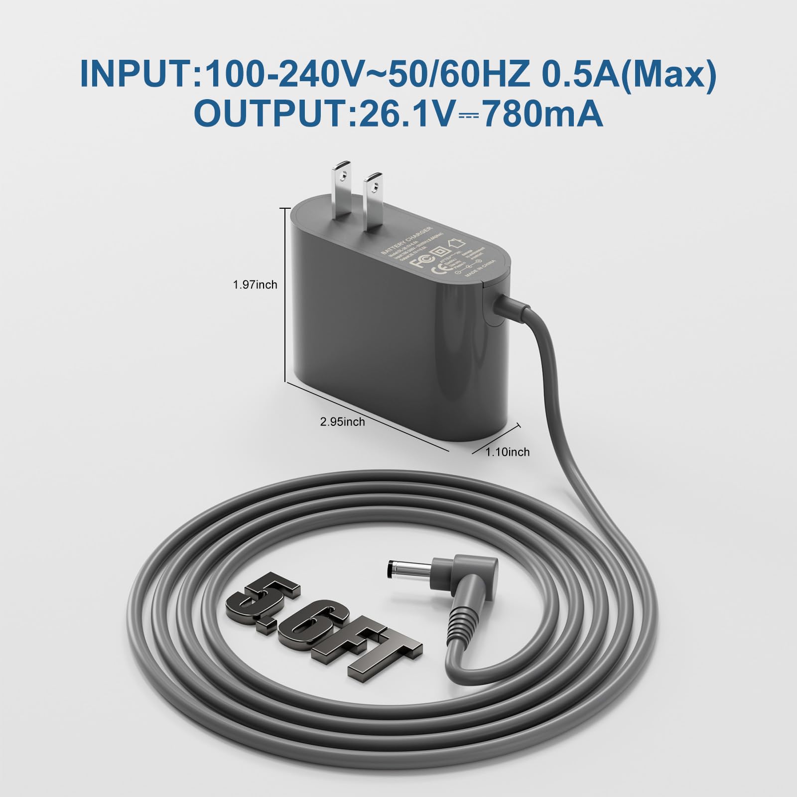 Charger with 5.6 ft AC power cable