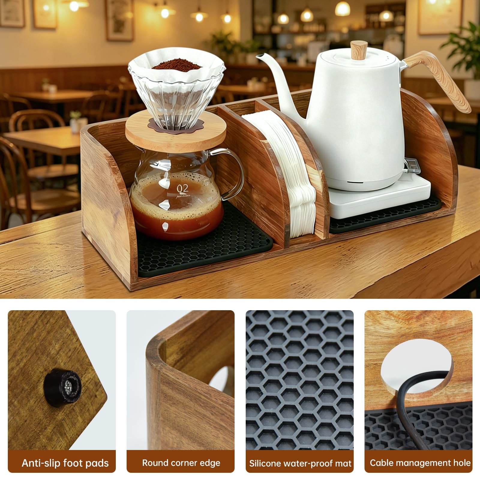 Acacia coffee bar station organizer stand pour over maker image 2