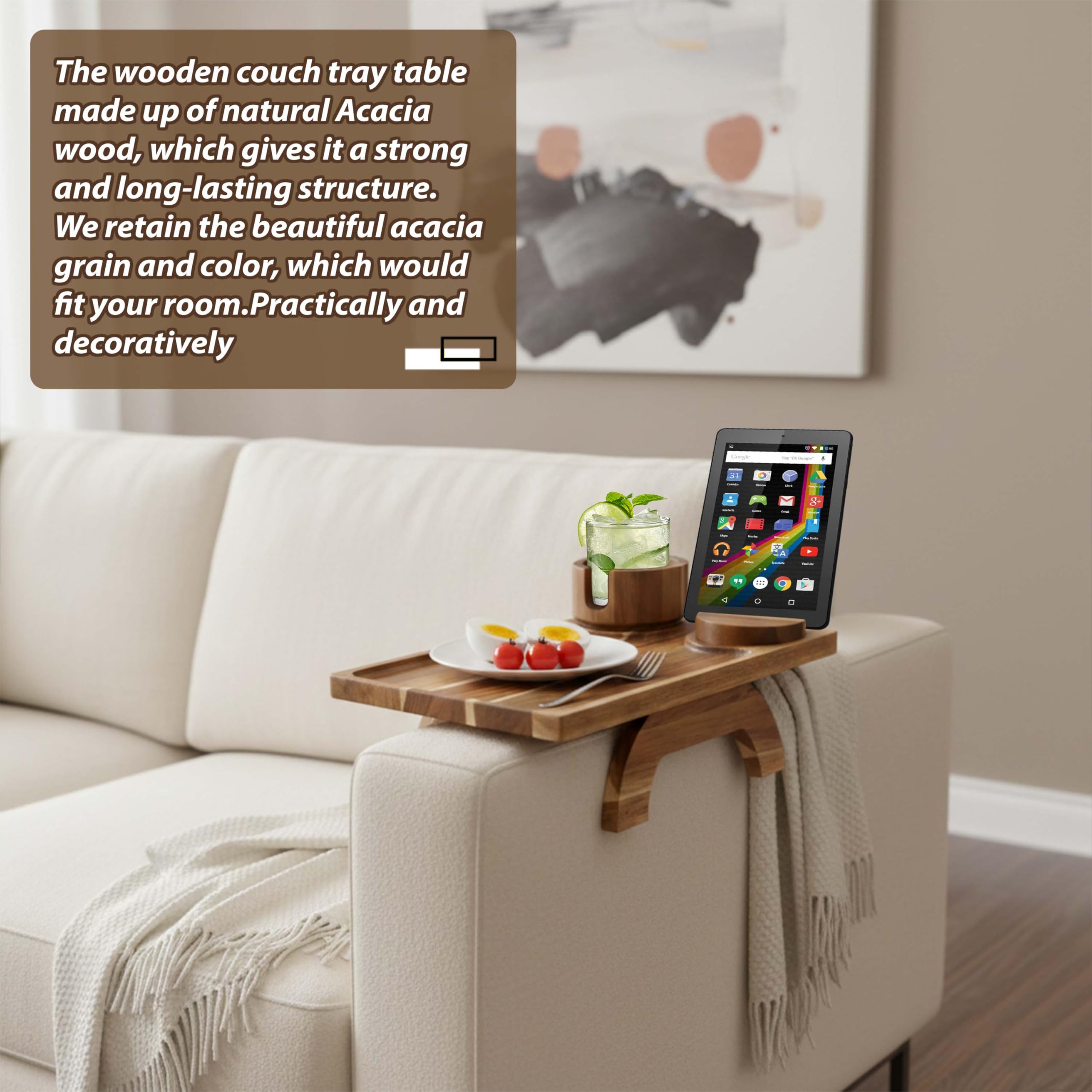 Acacia wood tray for drinks snacks remotes and phones