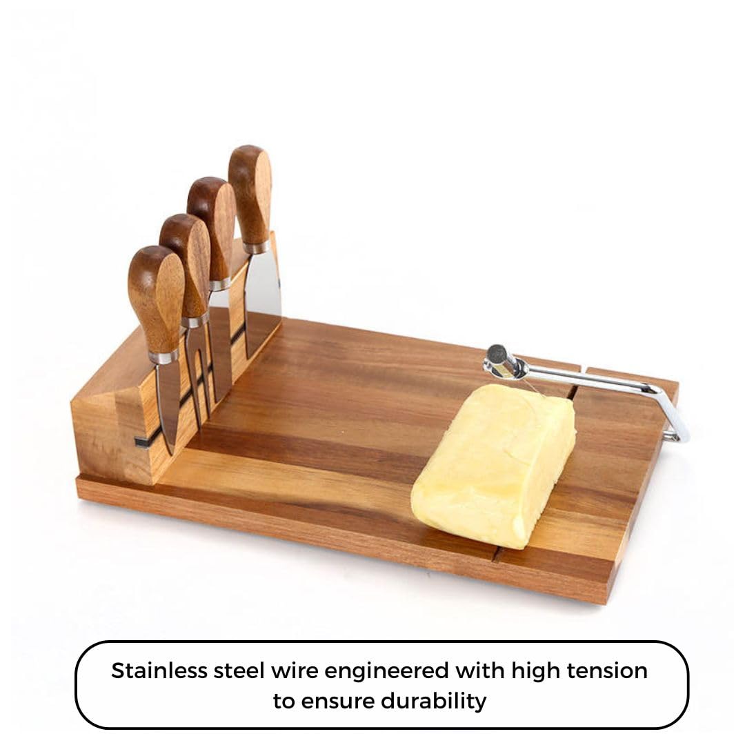 Acacia Wood cheese board with wire slicer and replacement wire included