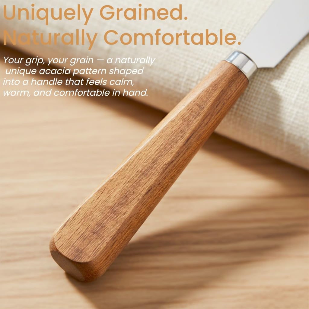 Acacia wood handle butter spreader blade in stainless steel