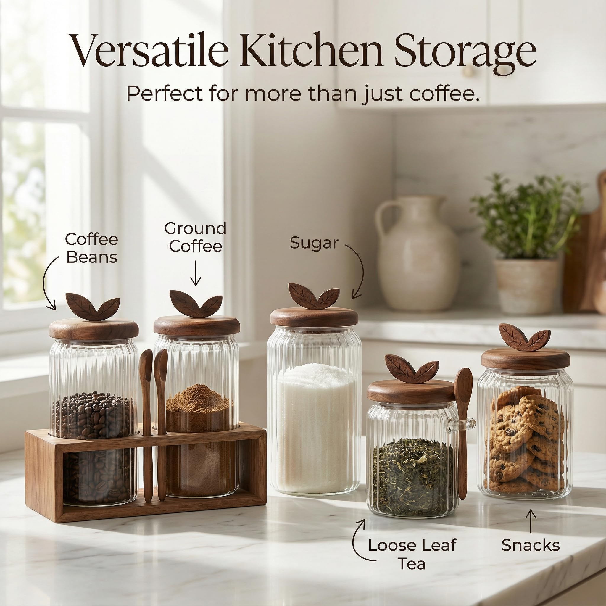 Acacia wood lids with silicone seals on glass jars