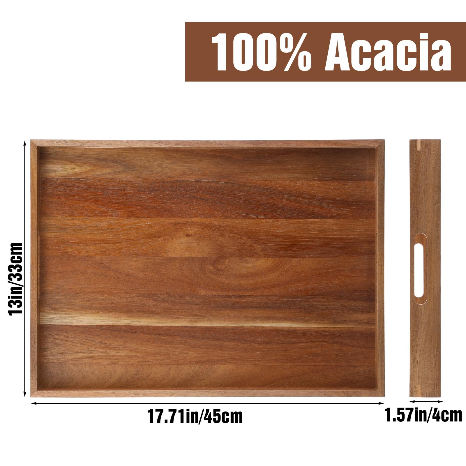 Brown acacia wood ottoman tray with handles