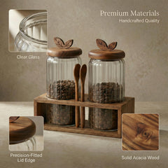Acacia wood spoons included in coffee bar set