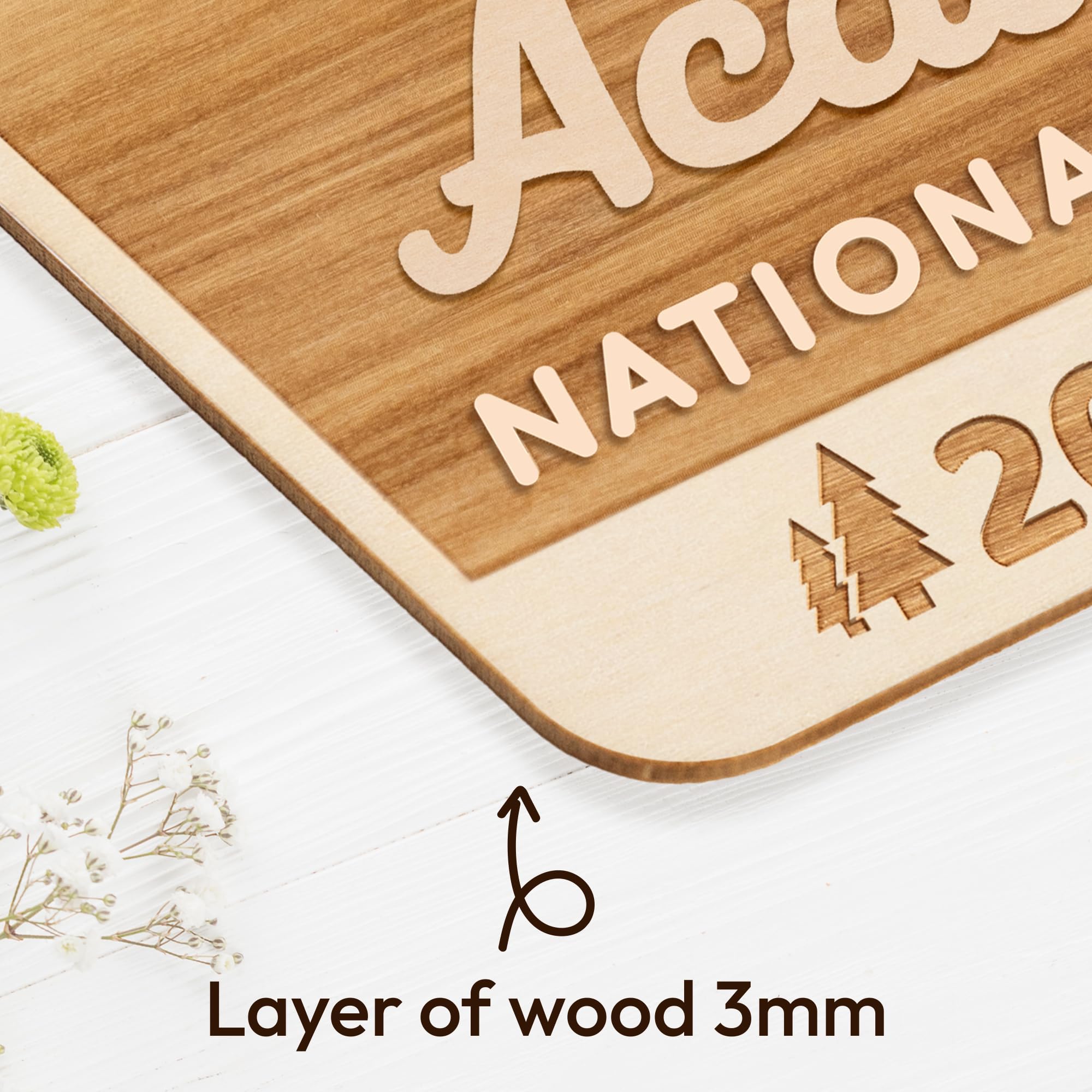 Wood National Park ornament laser cut detailing Acadia