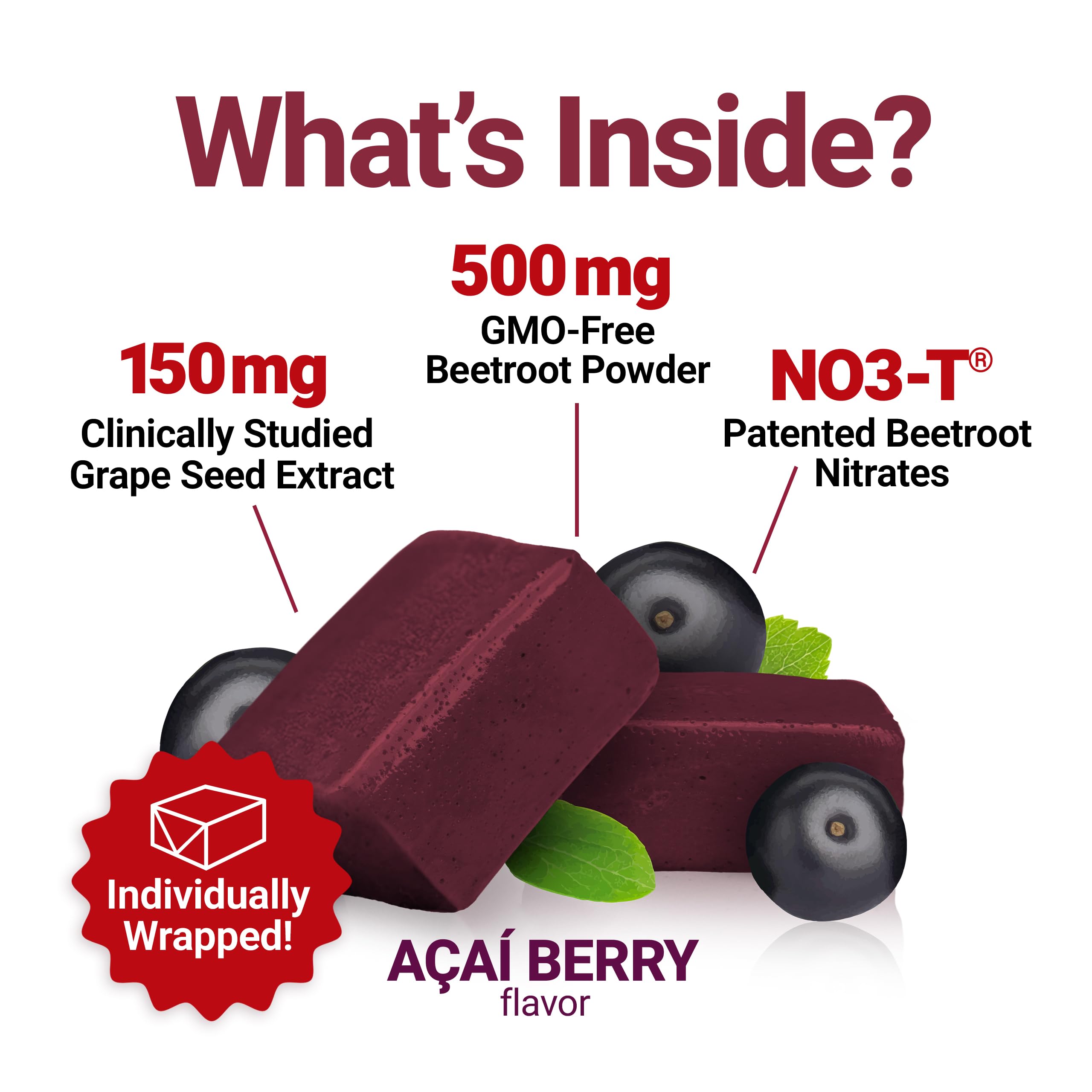 Acai berry flavored beet soft chew for heart health