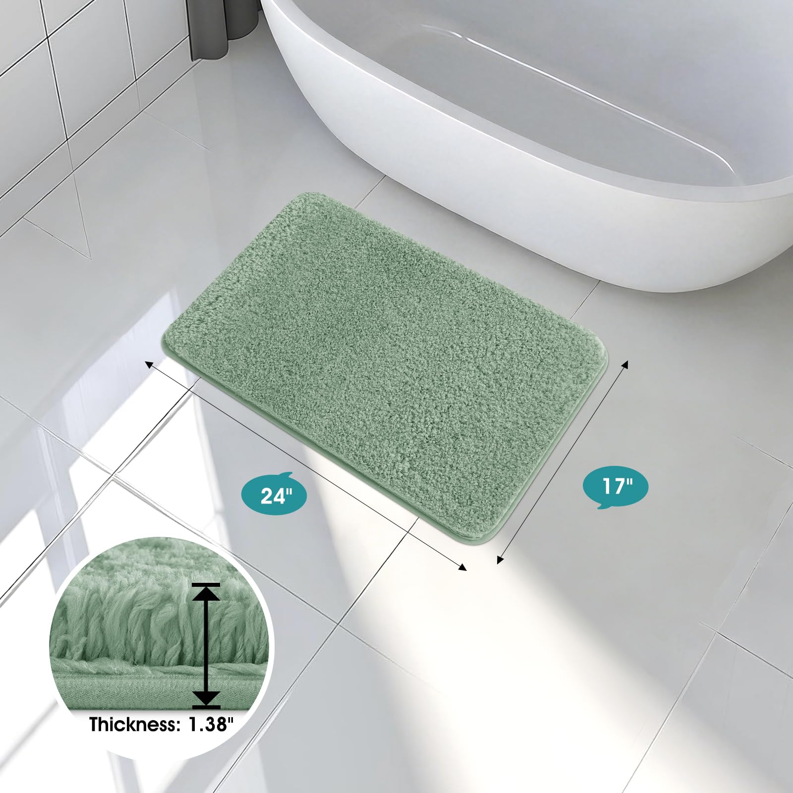 Flurry Non Slip Bath Rug with TPR bottom for safety