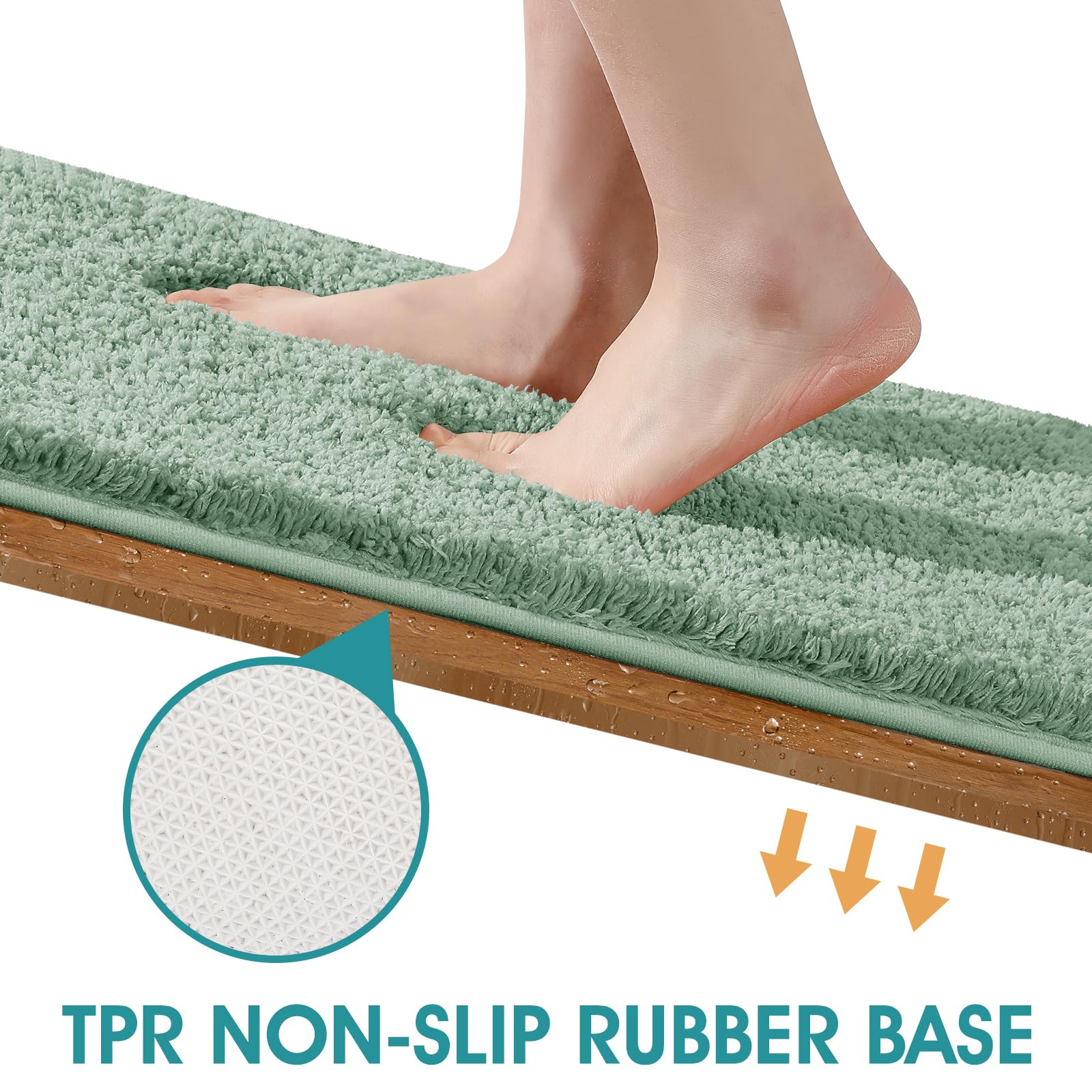 Absorbent plush bath mat with quick drying properties