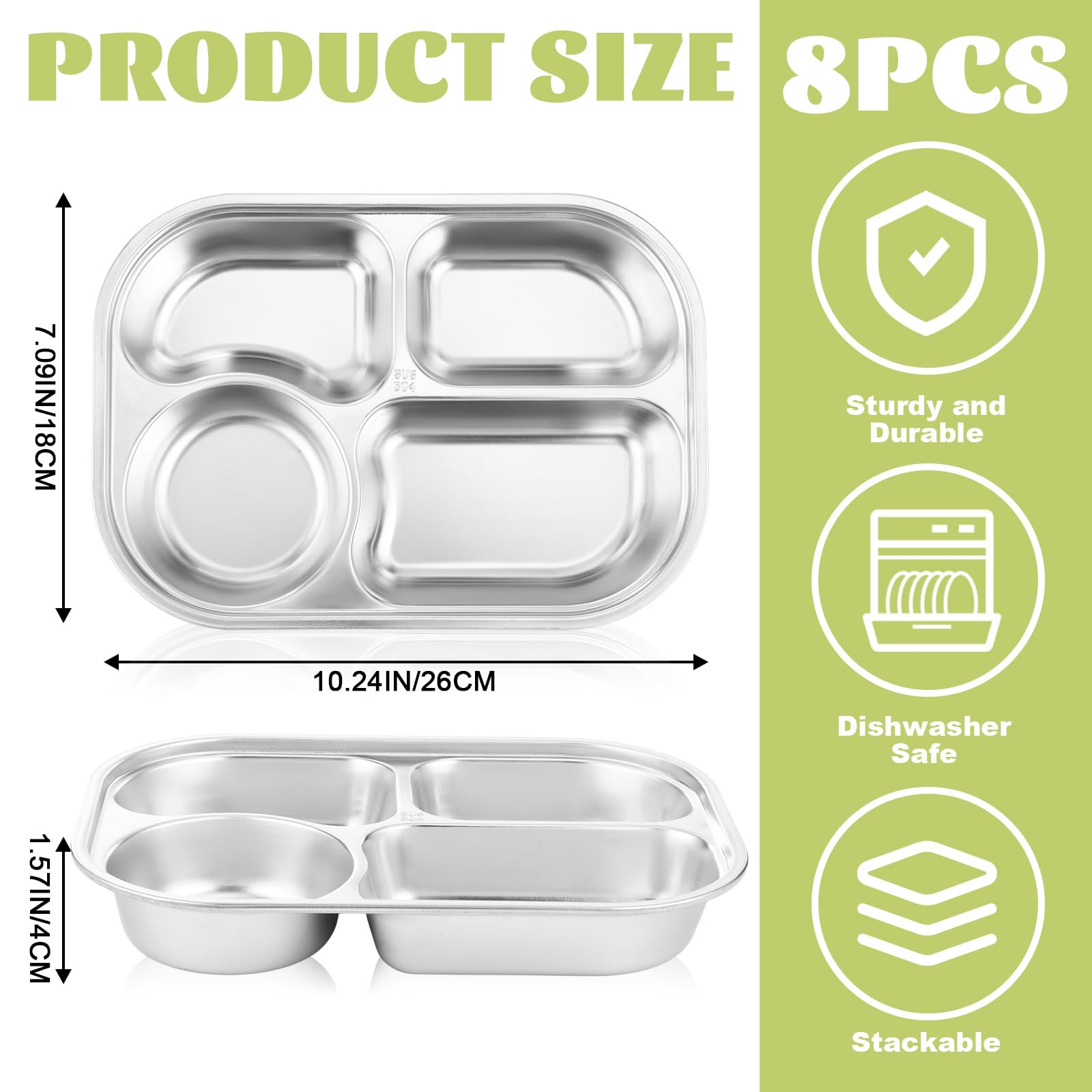 Acellegic 4 compartment plate size 10.24 x 7.09 x 1.57 inches