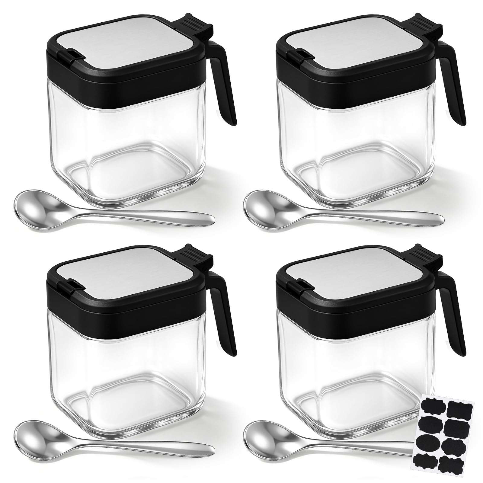 Acellegic glass sugar bowl set with lid and spoon 4 pieces