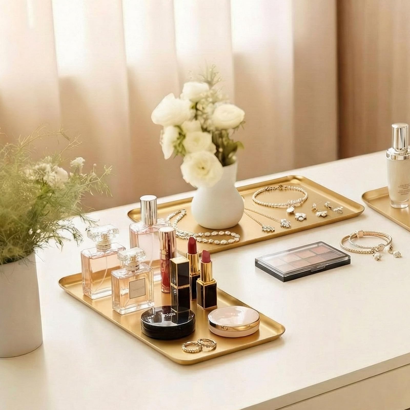 Decorative vanity organizer trays gold stainless steel Acellegic