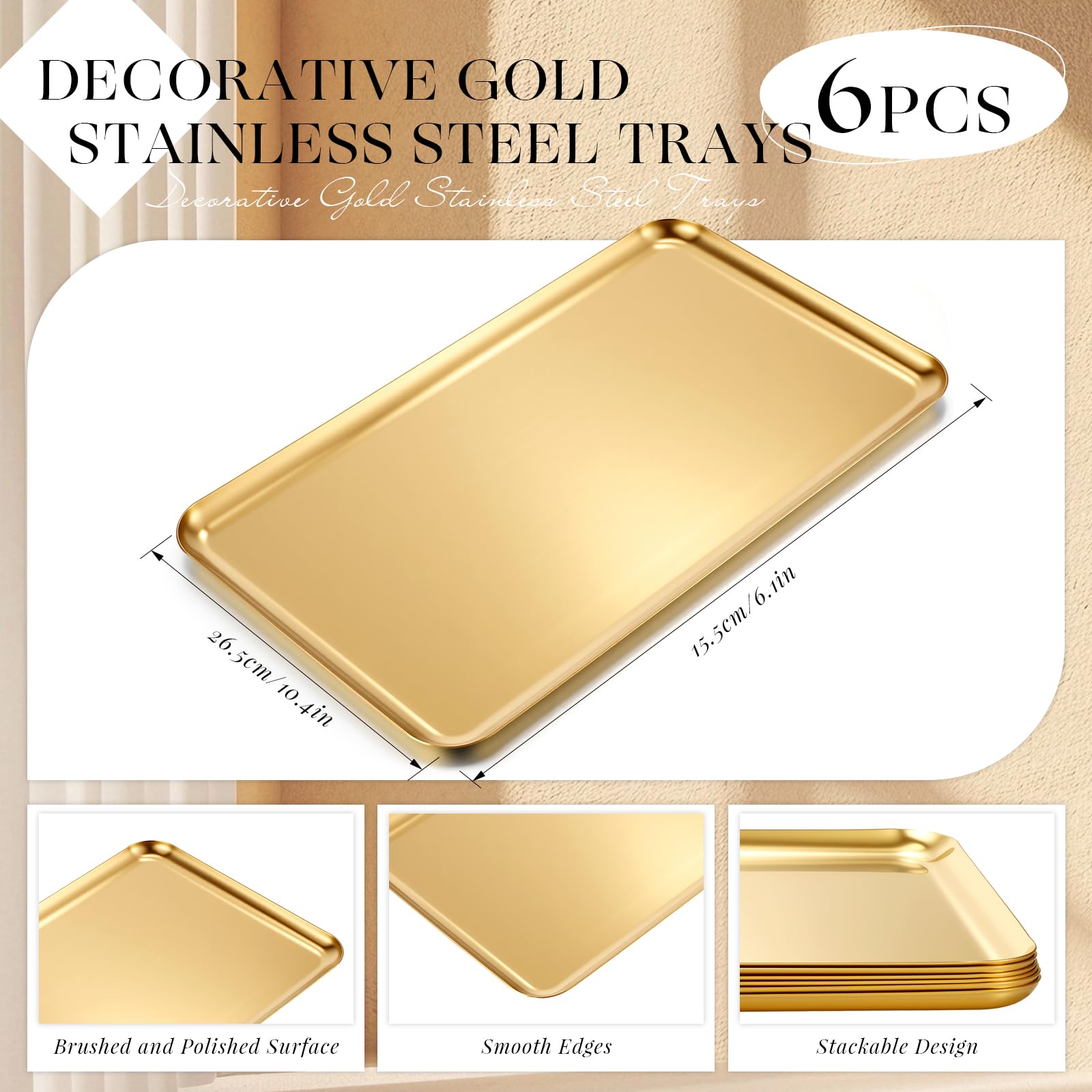 Gold rectangular serving platters by Acellegic for dining