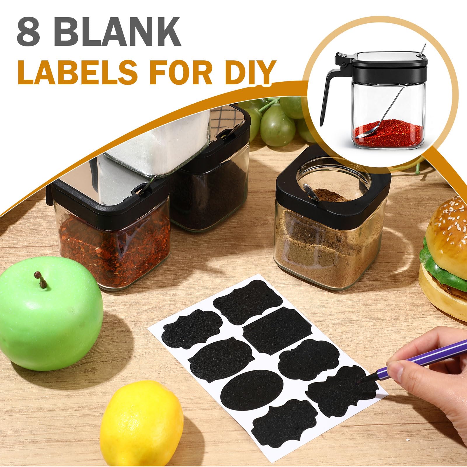 Eight customizable labels for Acellegic sugar container