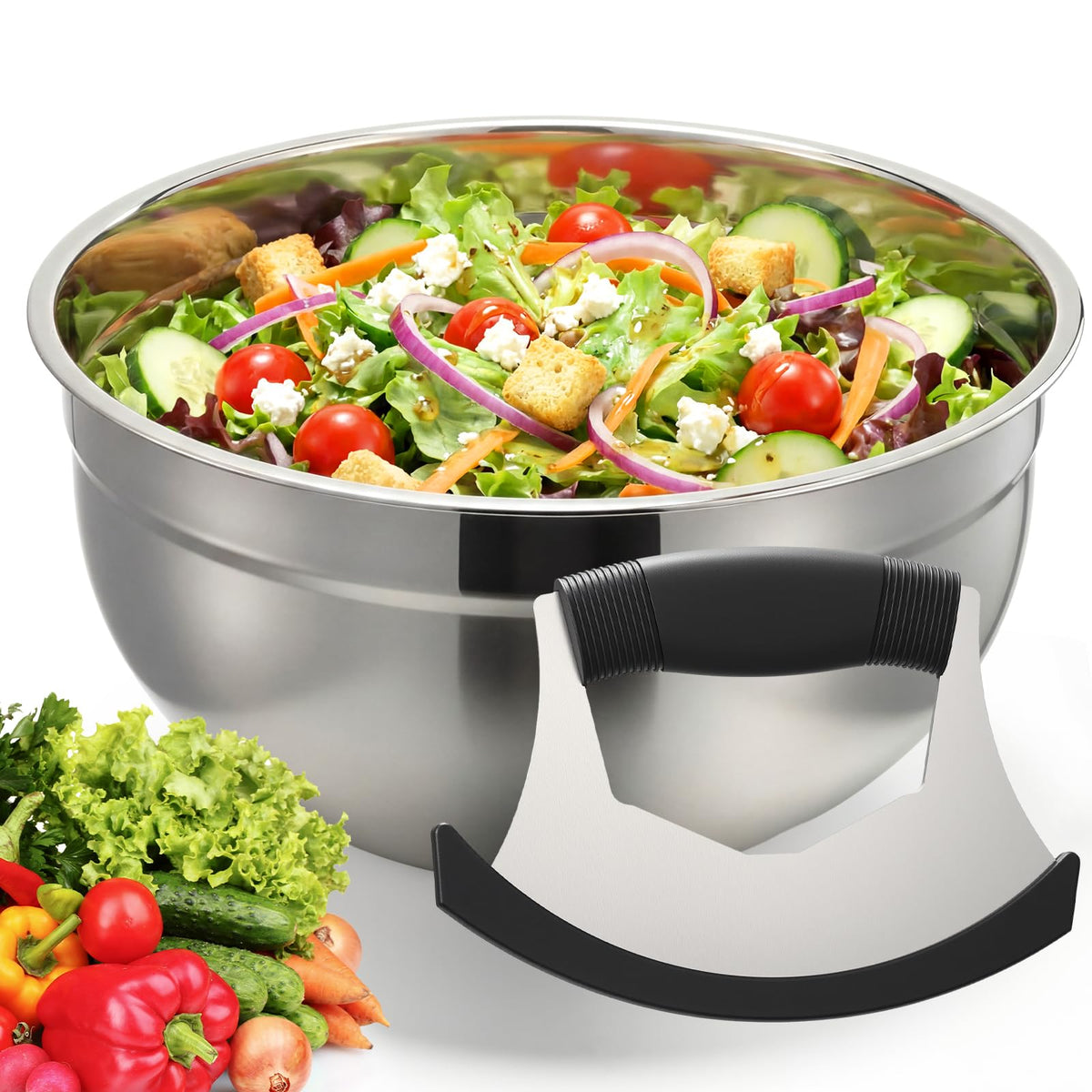 Acellegic salad chopper bowl set with 12 inch stainless steel bowl
