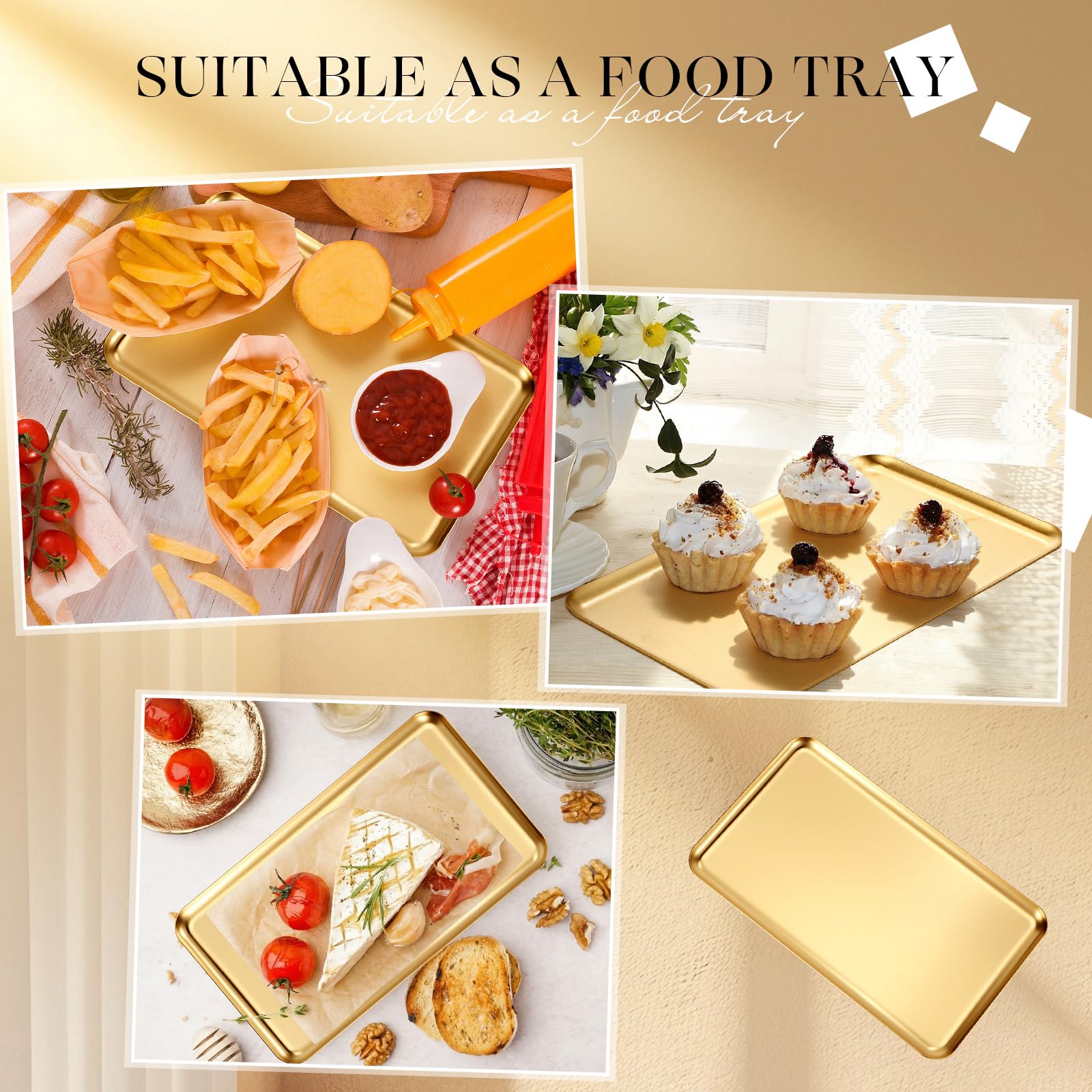 Rectangular serving trays Acellegic gold color six pack