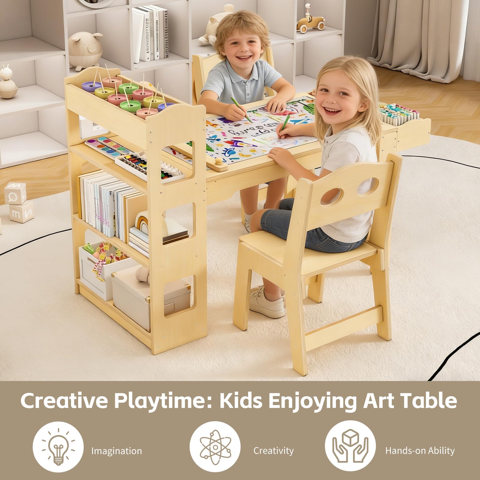 Kids art desk with paper roll and storage by Acenova