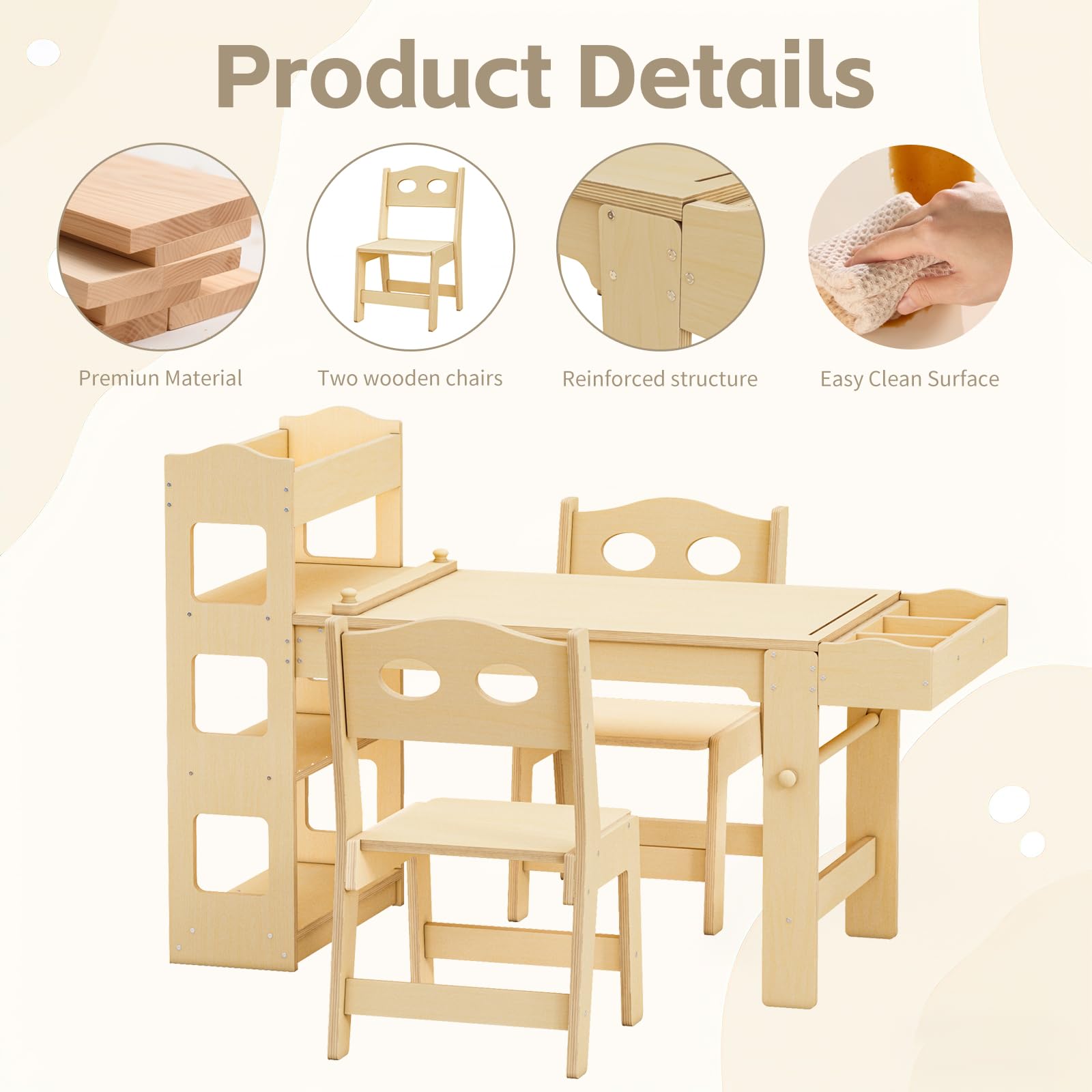 Art table for drawing and learning with 2 chairs