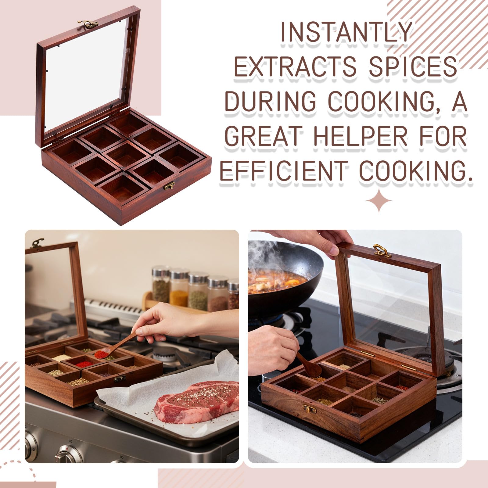 Wooden spoon included with AceOrbit spice box