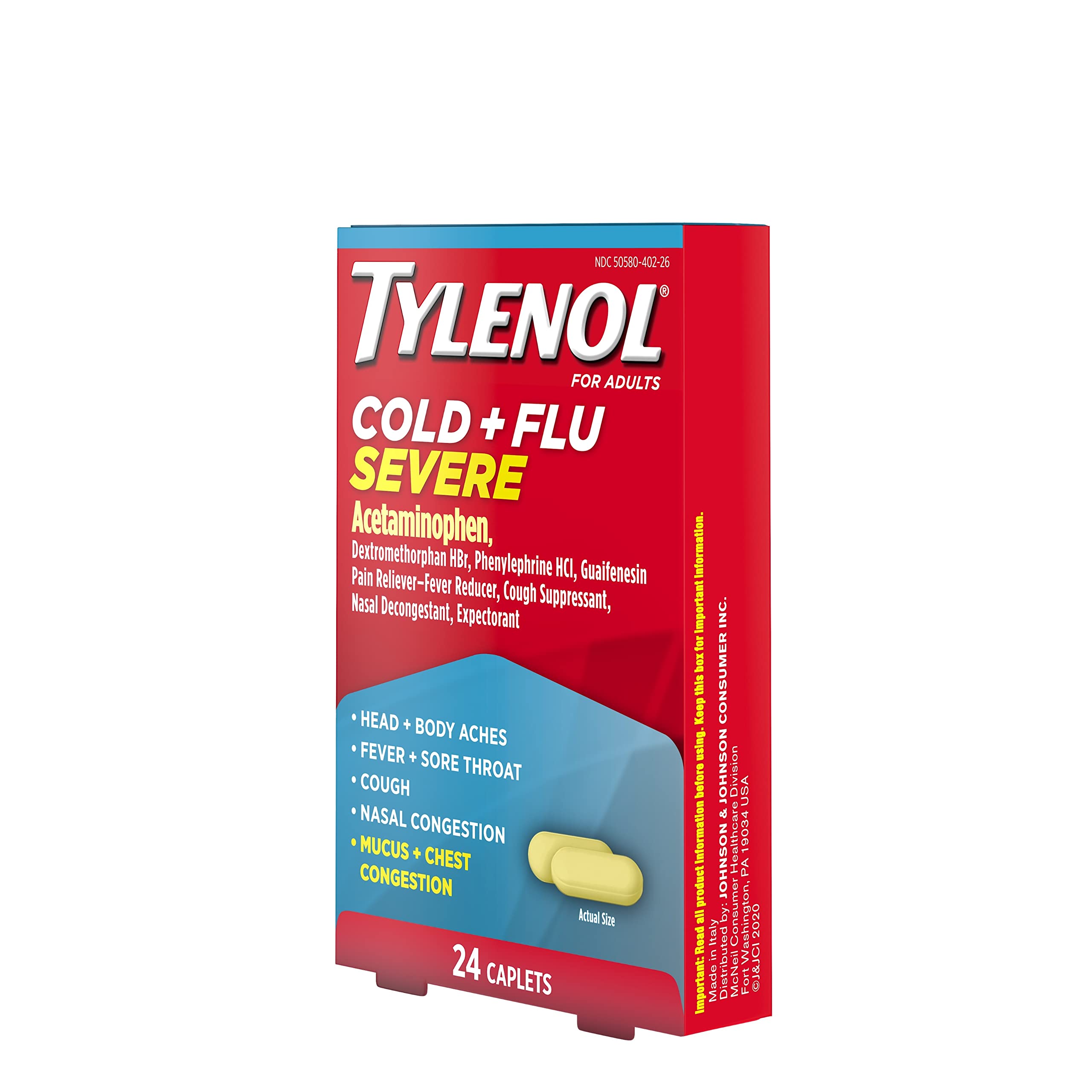 Fever and headache relief with Tylenol Cold + Flu caplets