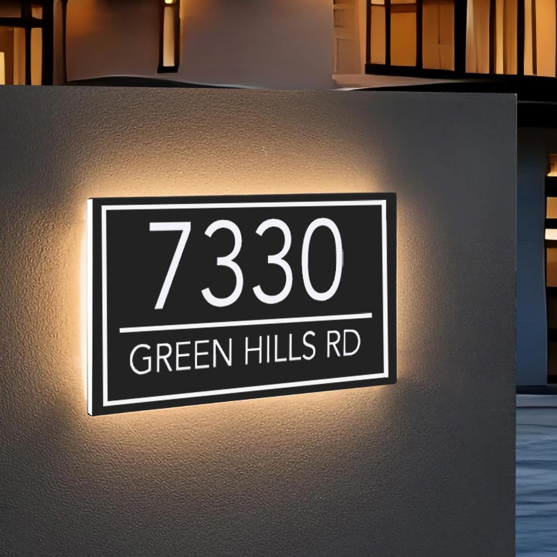 Acrylic and metal address plaque detail