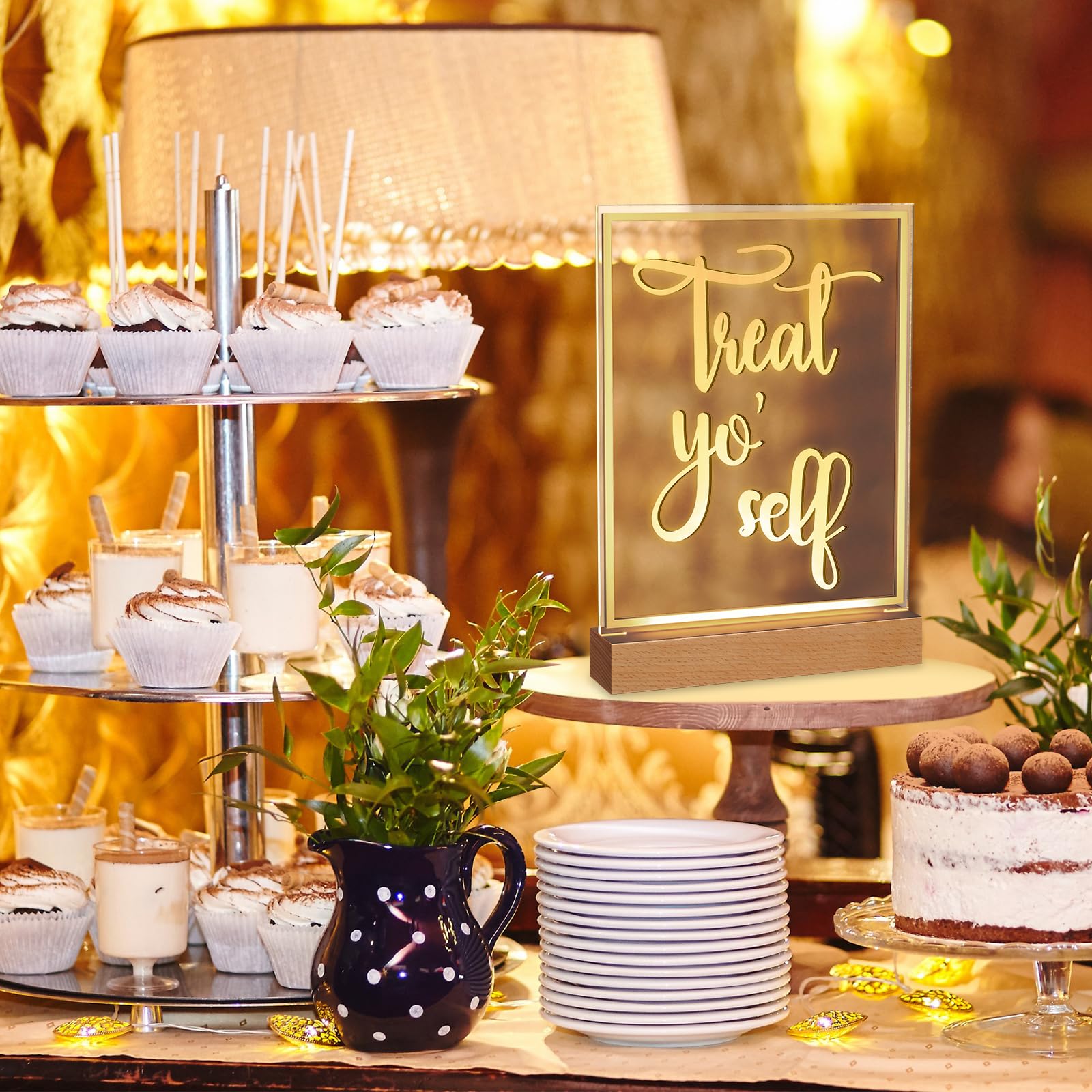 Portable battery powered LED sign for desserts and candy stations