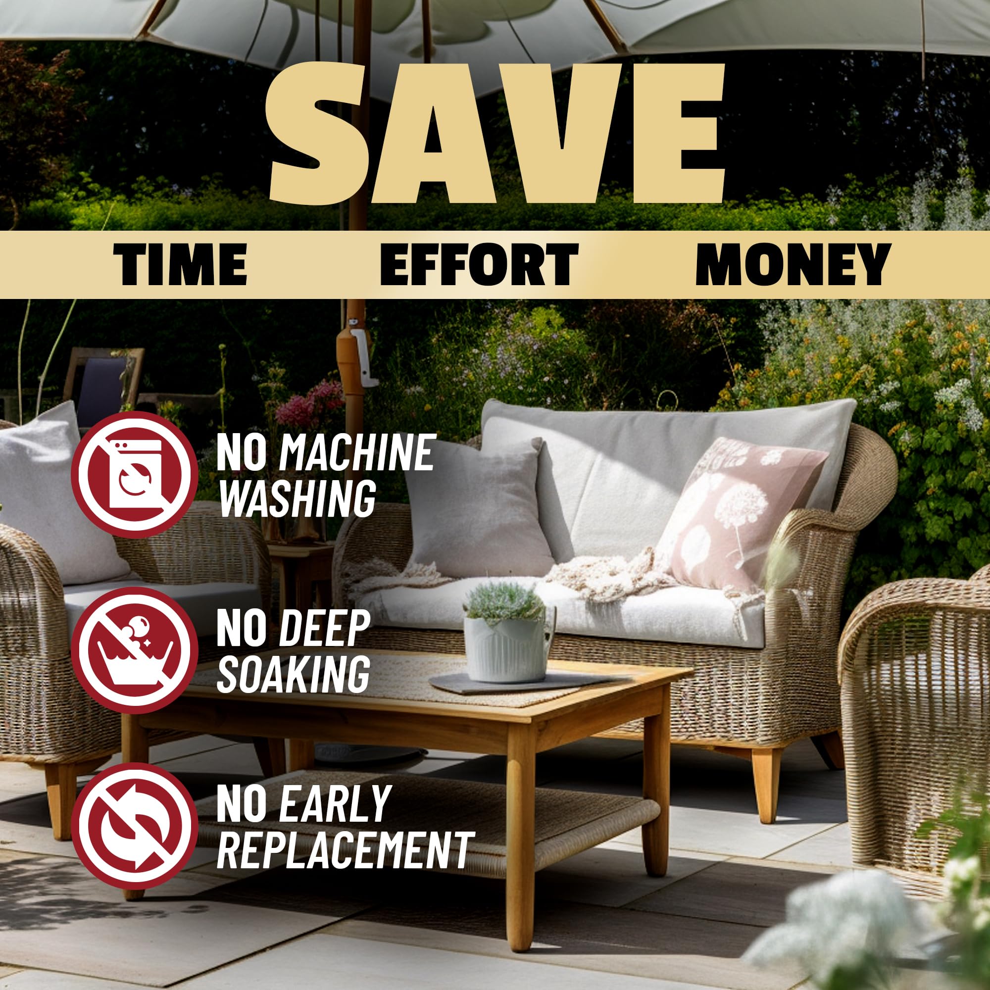 Outdoor umbrella cleaner and cushion cleaner for patio use