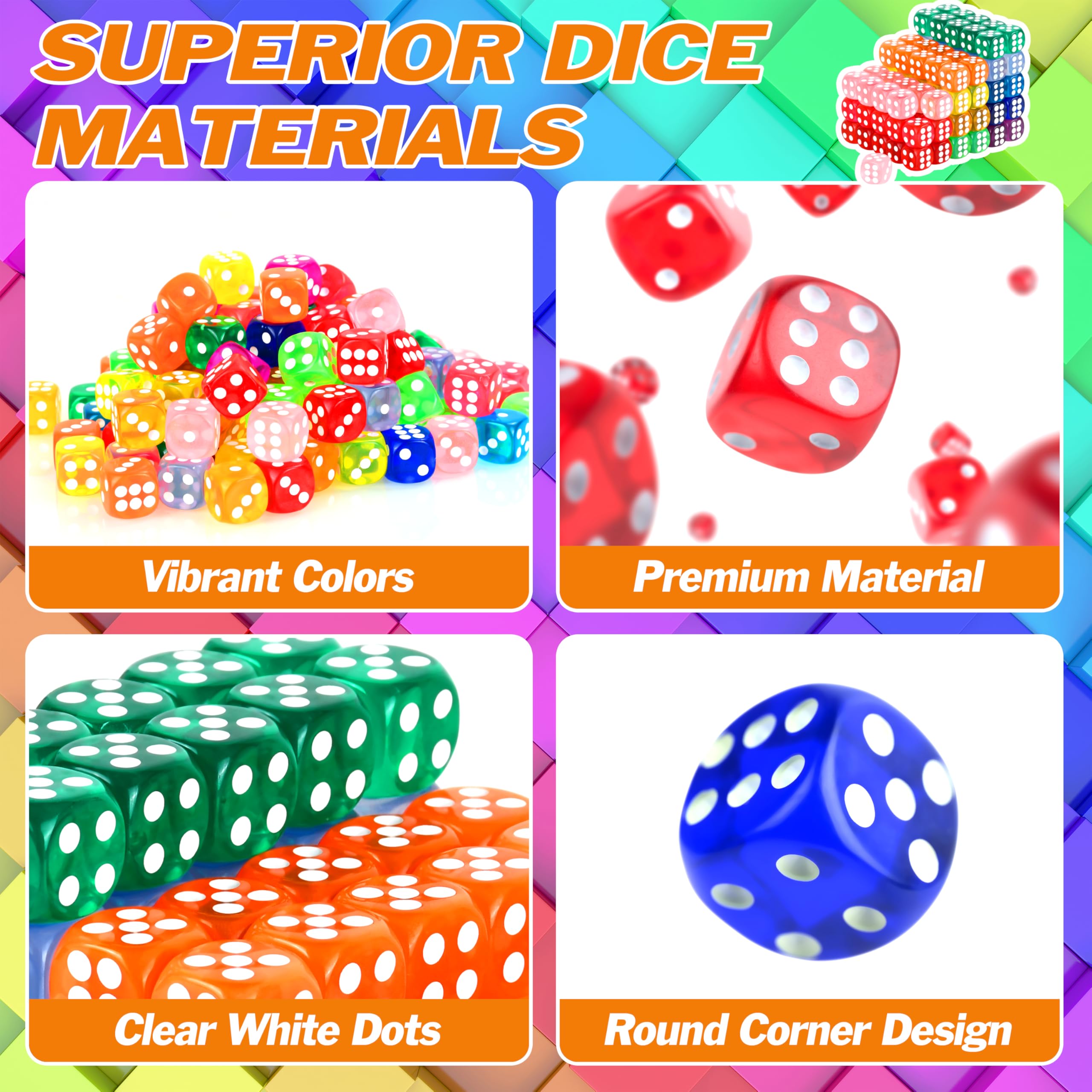 Each die weighs about 4 g for easy throwing